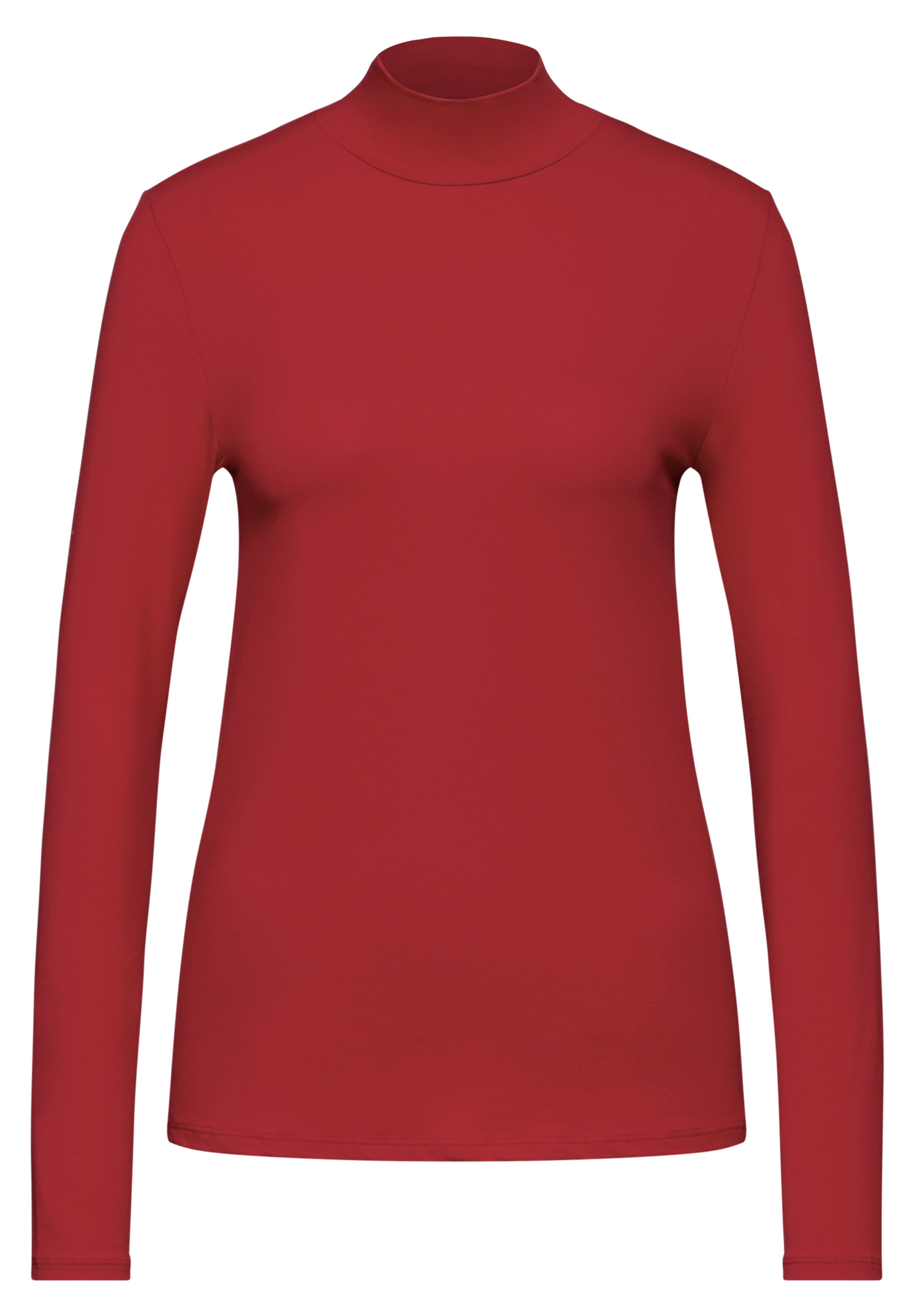 Langarmshirt STREET ONE STUDIO, Damen, Gr. 42, rot (urban rot), Web, 95% Baumwolle, 5% Elasthan, unifarben, normal normal, hoch geschlossener Ausschnitt, Bündchen, Shirts Langarmshirt, aus Baumwolle mit Stretchante 3