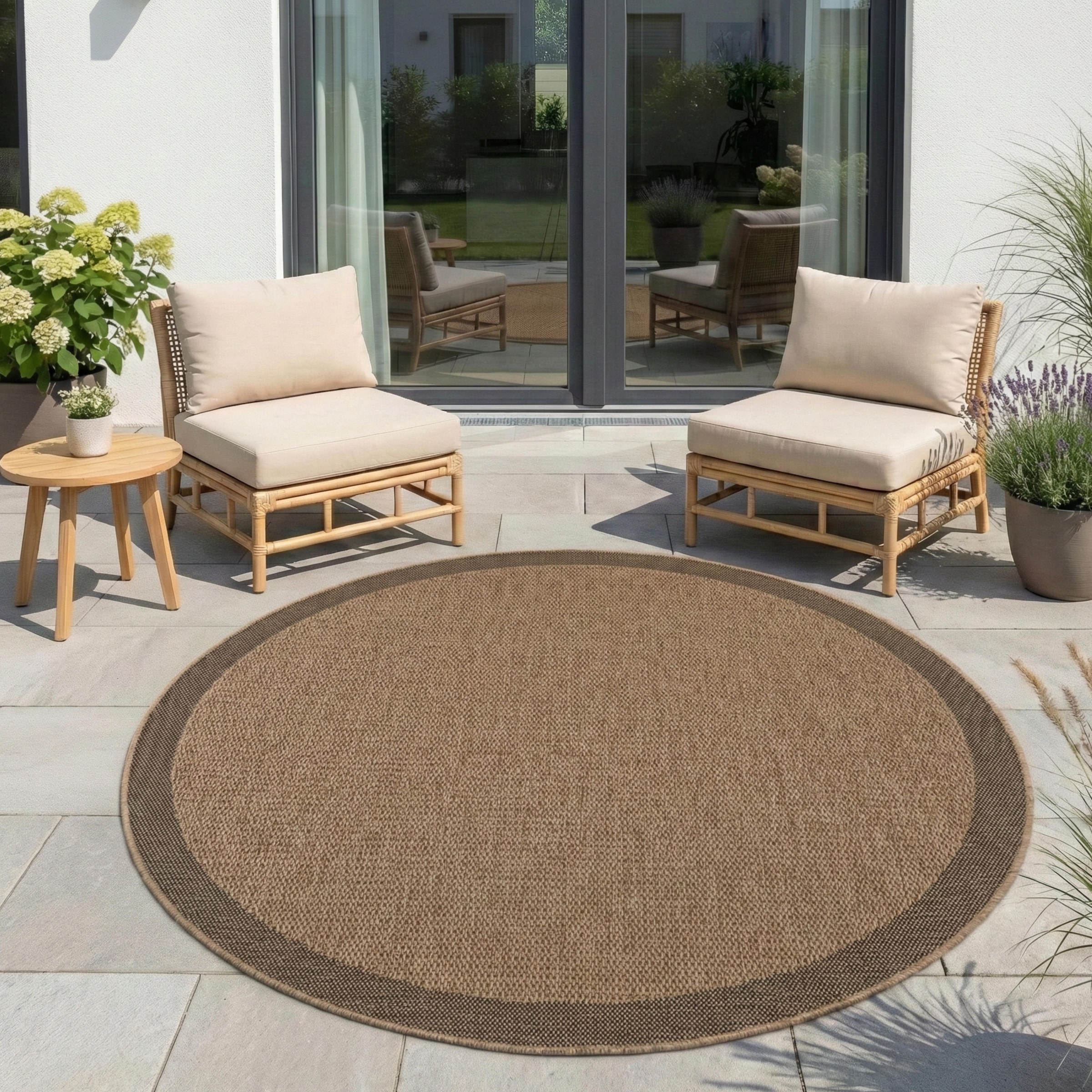 Outdoorteppich, H:5mm Ø:200cmbeige, AYYILDIZ TEPPICHE, Polypropylen, Teppiche, "TIMBER 1402,auch als Läufer und Rund", In und Outdoor, Jute Sisal