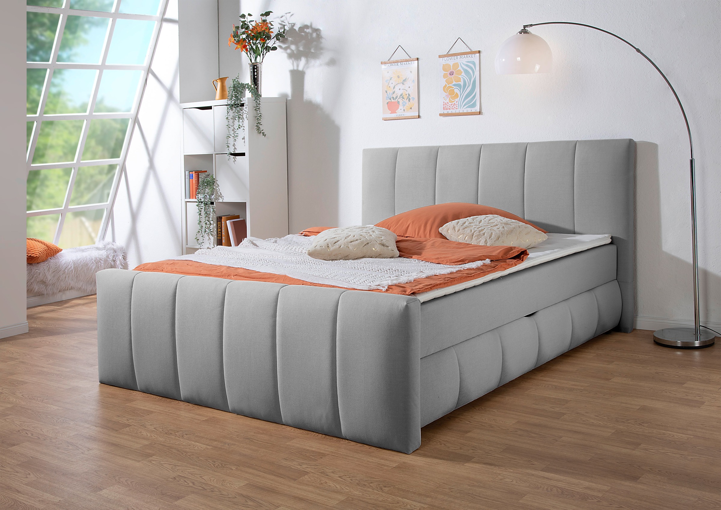 Boxbett HOME AFFAIRE "Hanelore inkl. Bettkasten und Topper", grau, B:192cm L:220cm, Komplettbetten, Boxbett mit Bettkasten und Fußteil, inkl. Topper 4