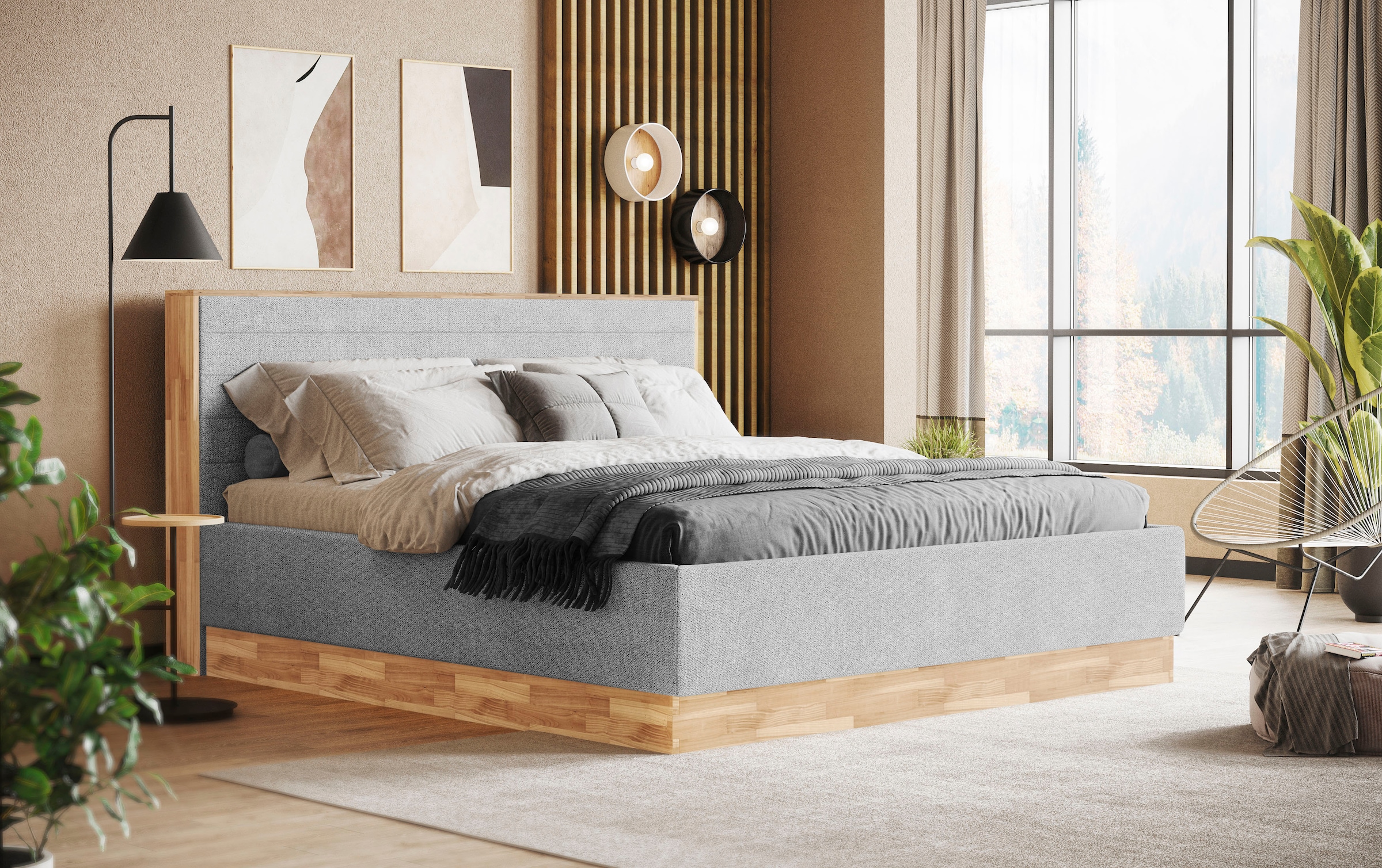 Polsterbett COTTA, B:179cm H:113cm L:224cmiron, Betten, "PESETA inkl. Lattenrost und Stauraum, erhältlich in 160cm & 180cm", mit Echtholzleiste und