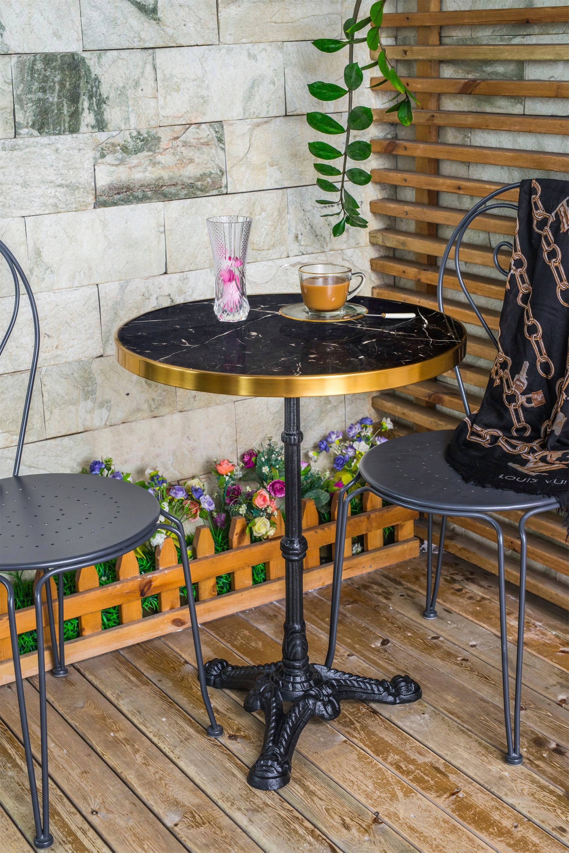 SIT Bistrotisch "Trapani Ø57 cm mit schwarzer Marmorplatte und Messing" Edle Marmorplatte mit Messingrahmen und Gusseisenfuß