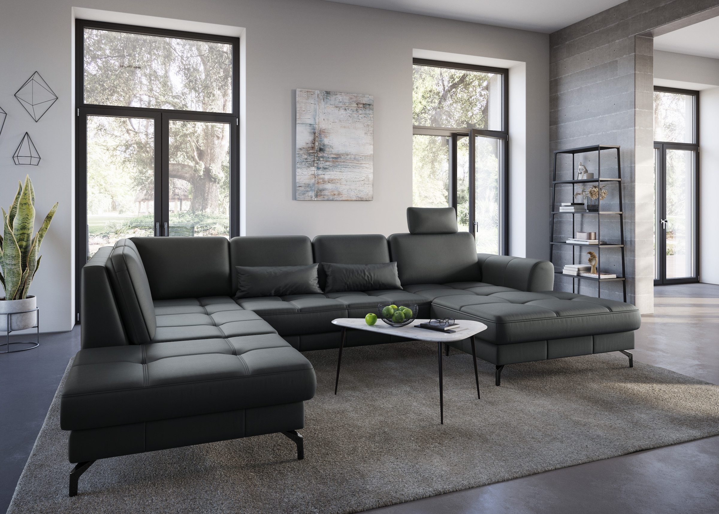 sit&more Wohnlandschaft "Bendigo U-Form" inklusive Sitztiefenverstellung, Bodenfreiheit 12 cm, in 2 Fußfarben