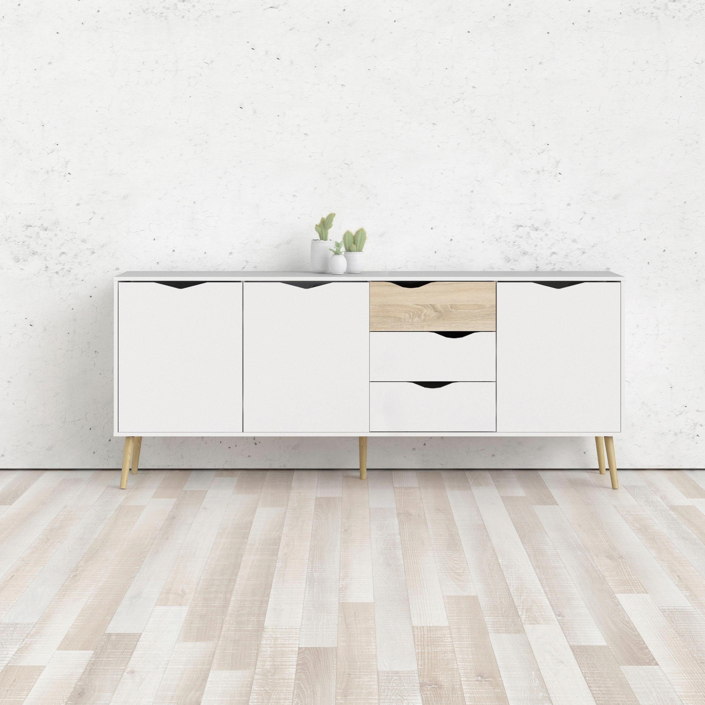 andas Kommode "Oslo, Sideboard, Aufbewahrung, Schubladenschrank, Stauraum", Breite 196 cm, Höhe 82 cm, 3 Türen und 3 Sch