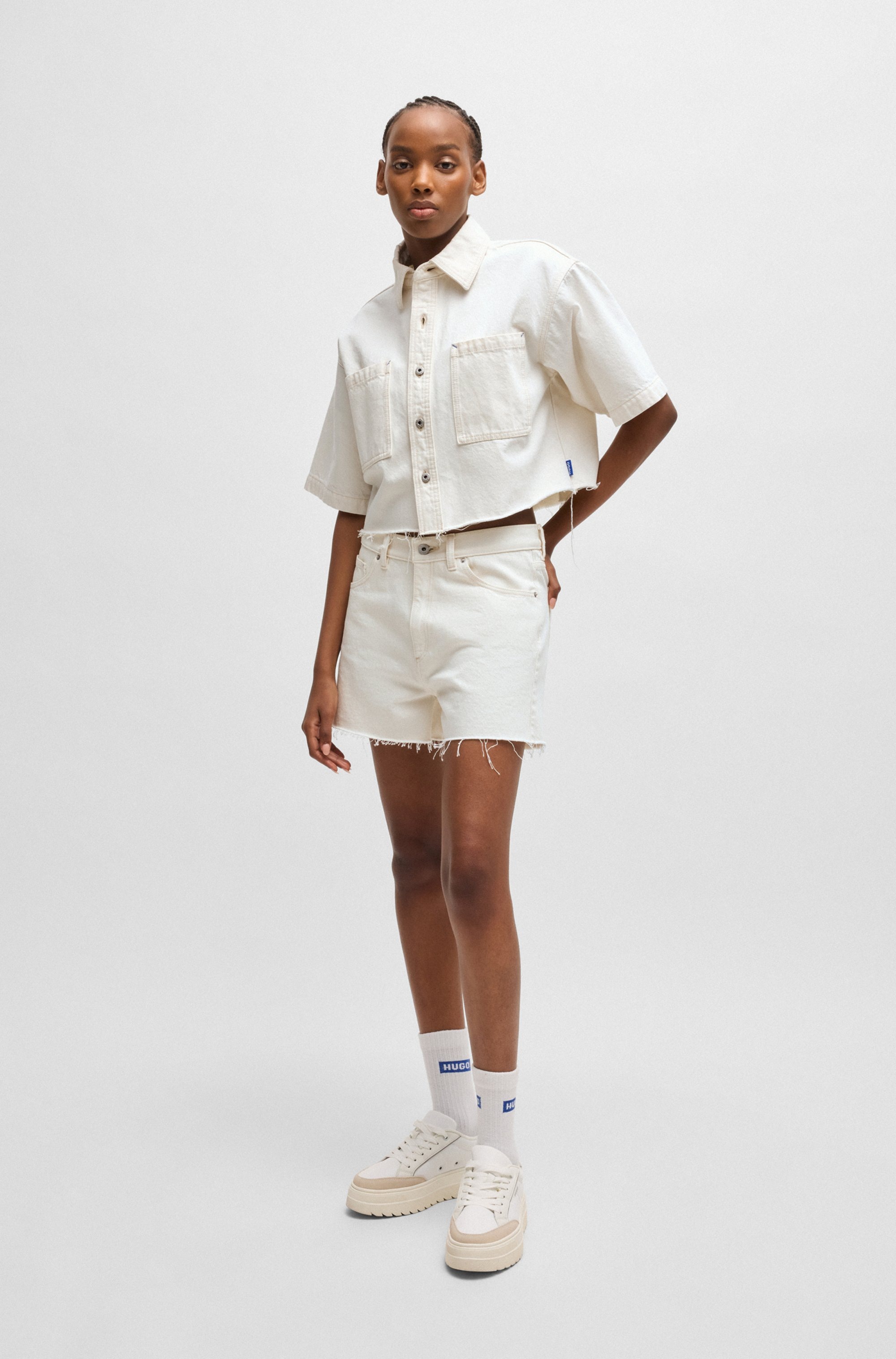 HUGO Blue Shorts »Gimusa_1_B«, mit geschnittener Kante am Saum