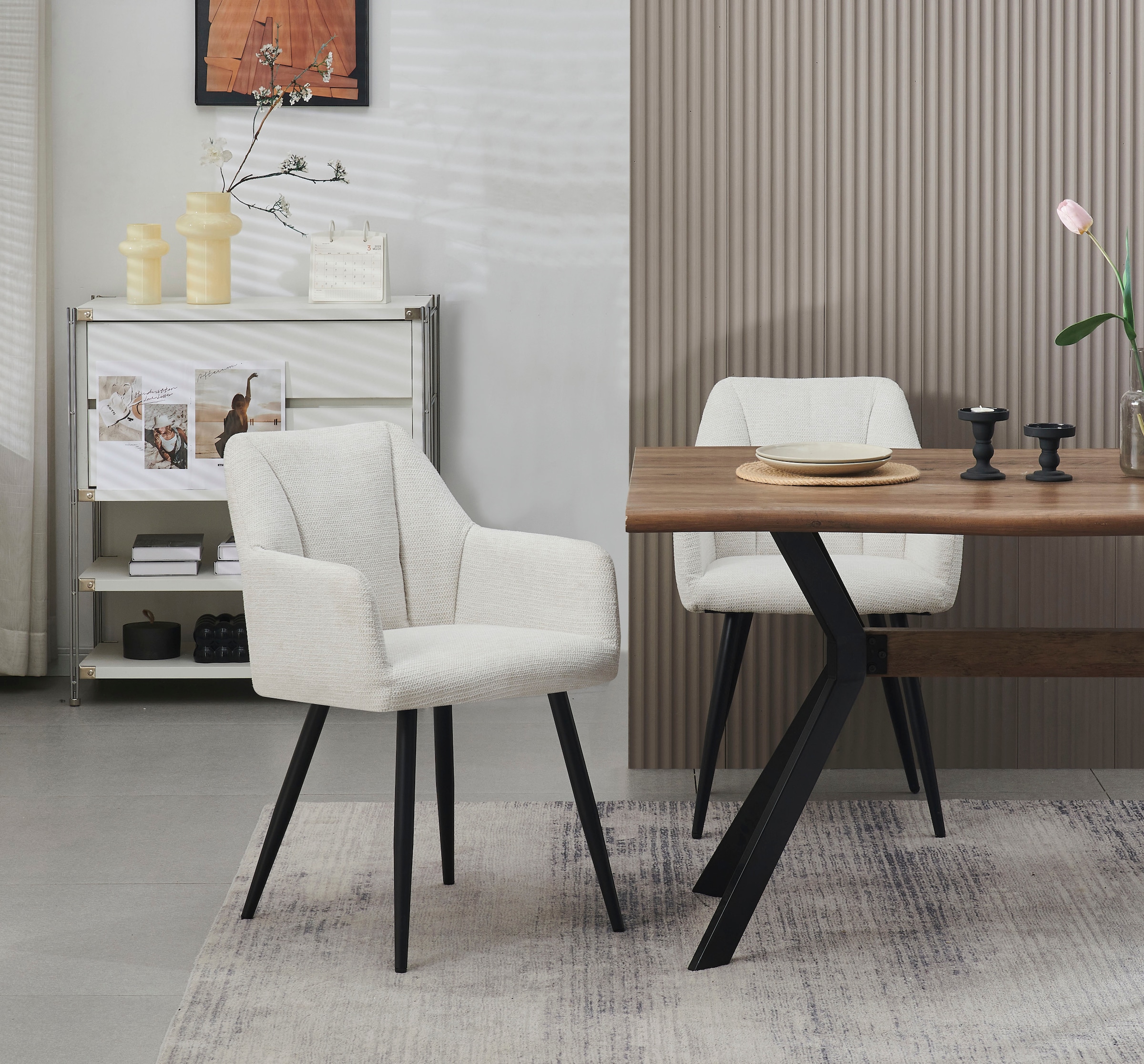 Home affaire Esszimmerstuhl »MILTON, 2er Set, mit Metallgestell in matt schwarz« (Set) 2 Stk.in verschiedenen Farben, Belsatbarkeit pro Stuhl 120 kg, mit Armlehne