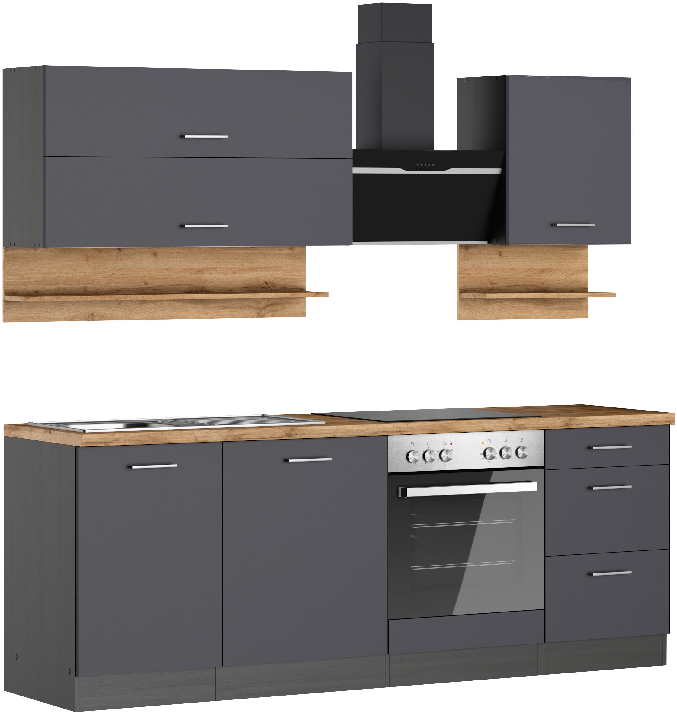 KOCHSTATION Küchenzeile "KS-Milan", 220 cm breit, robuste Metallauszüge, vi günstig online kaufen