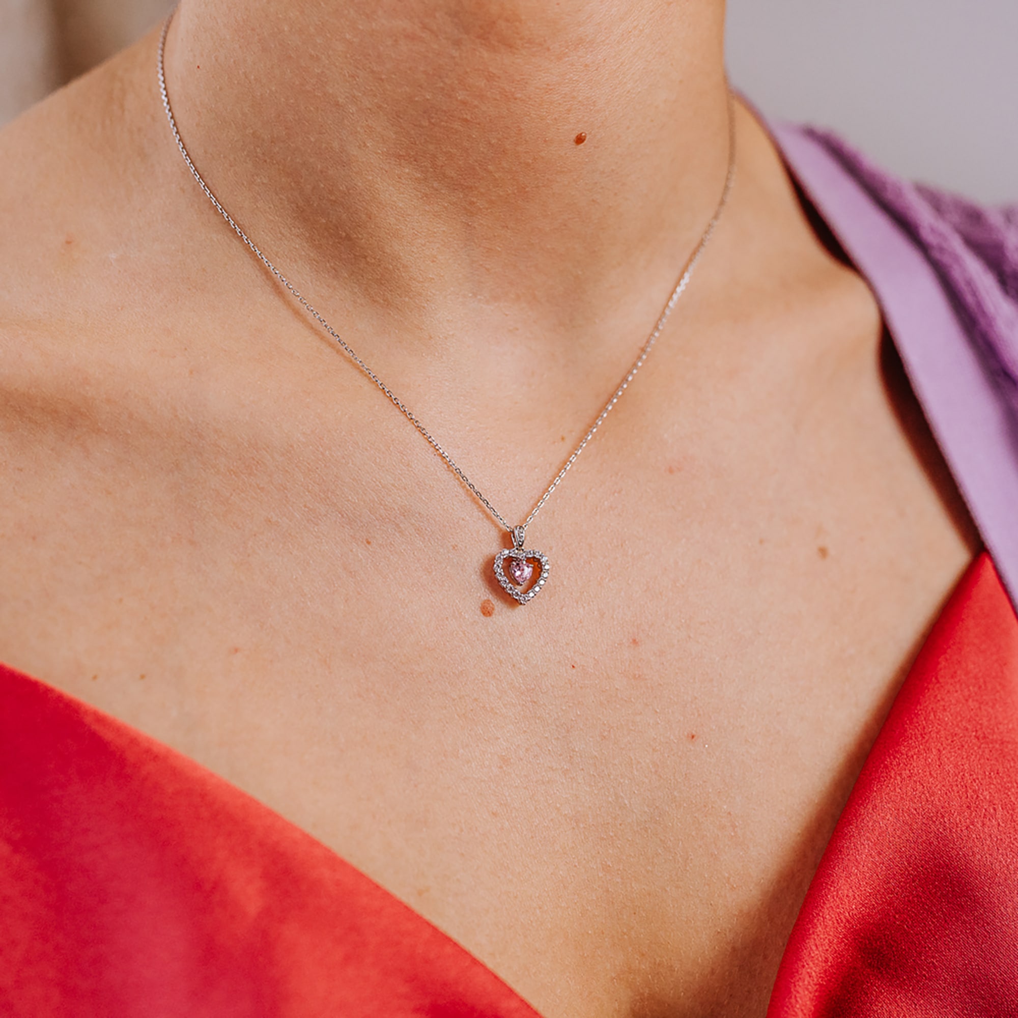 Julie Julsen Kette mit Anhänger »925 Silber rhodiniert Herz Zirkonia weiß rosa«