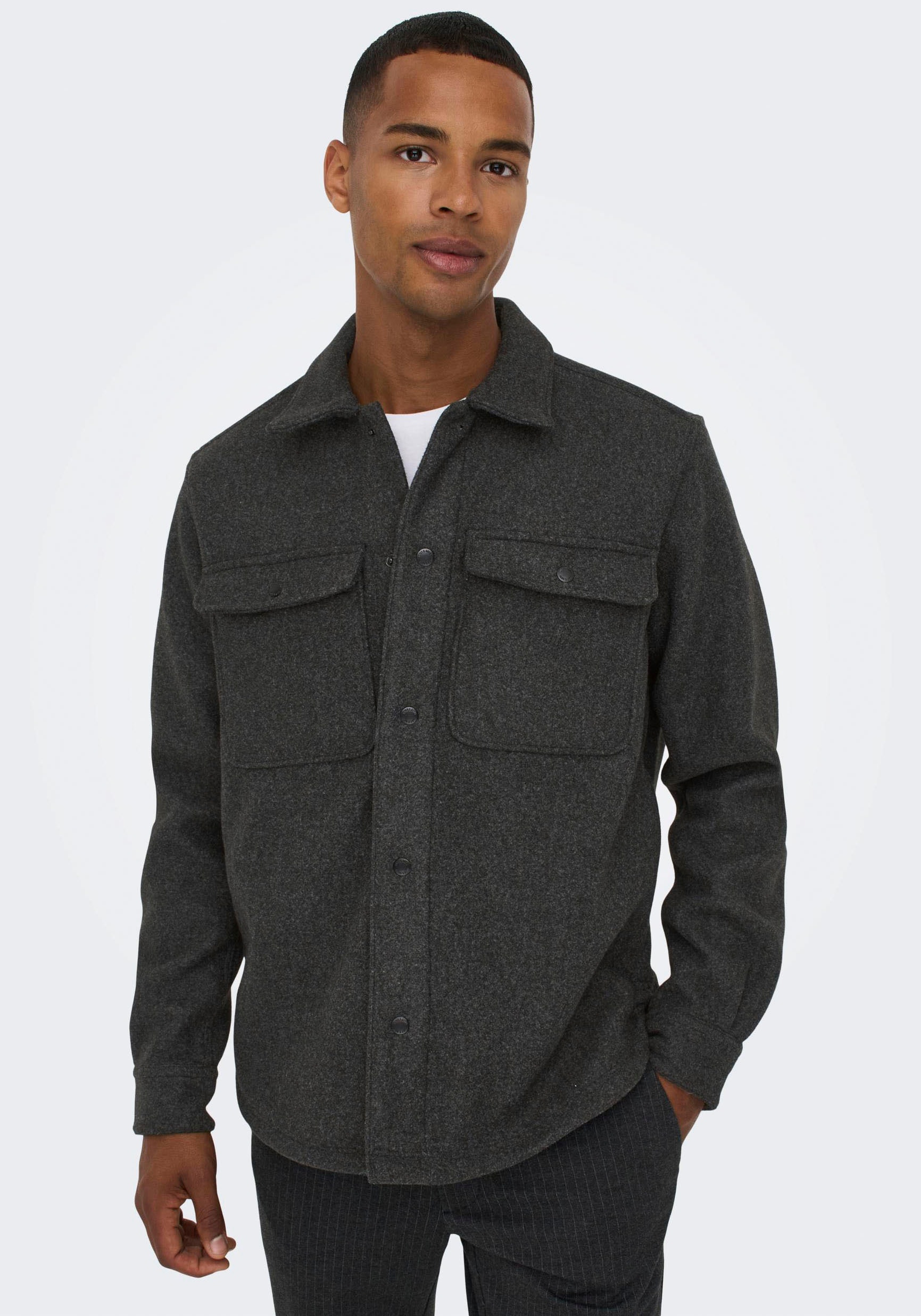 ONLY & SONS Langarmhemd "ONSASH OVR WOOLEN LOOK PKT LS SHIRT NOOS"