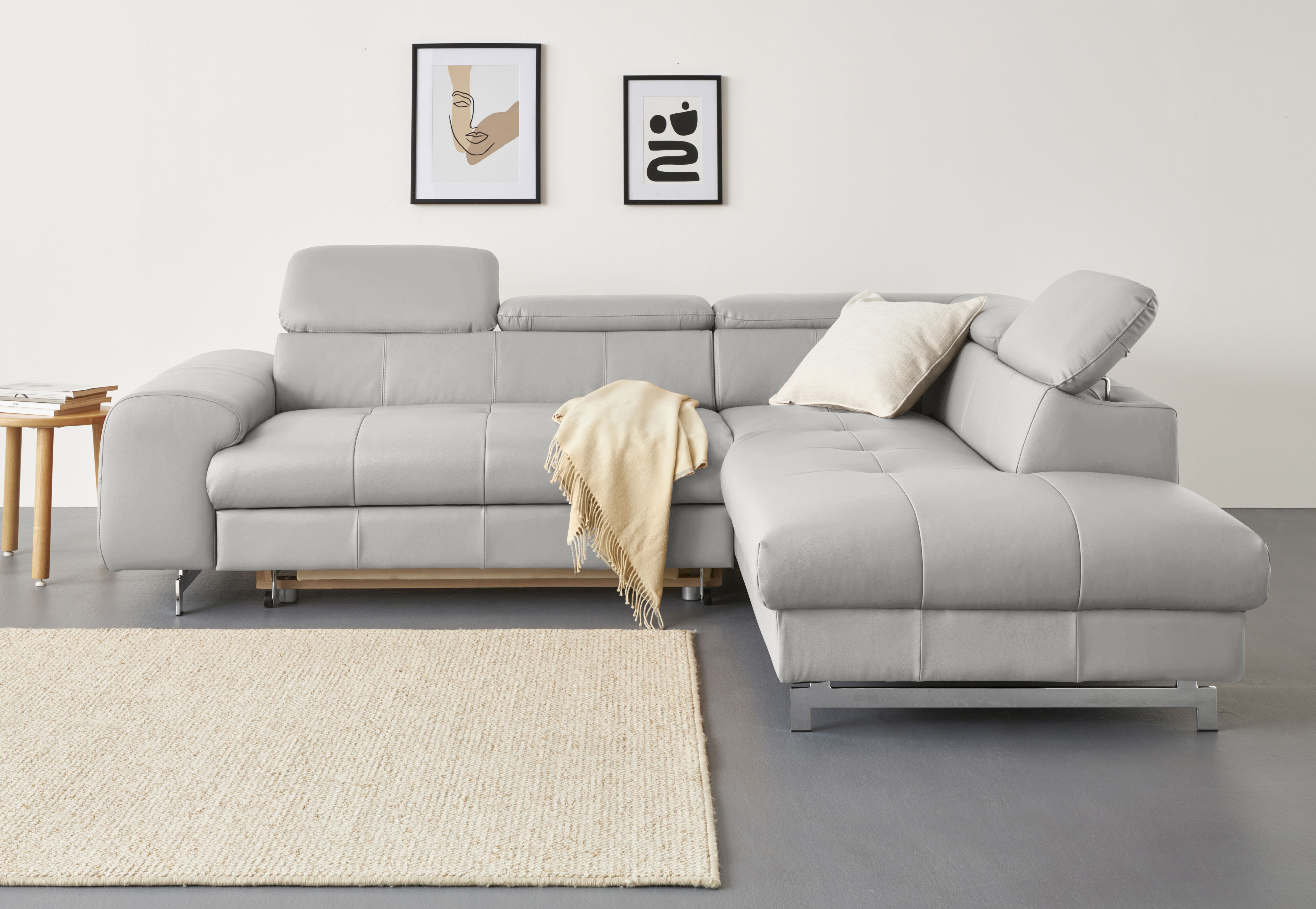 COTTA Ecksofa "Chef bequem, tolle Verarbeitungsdetails, Breite 262cm, L-Form" mit Kopfteilverstellung, edle Metallkufen, optional Schlaffunktion