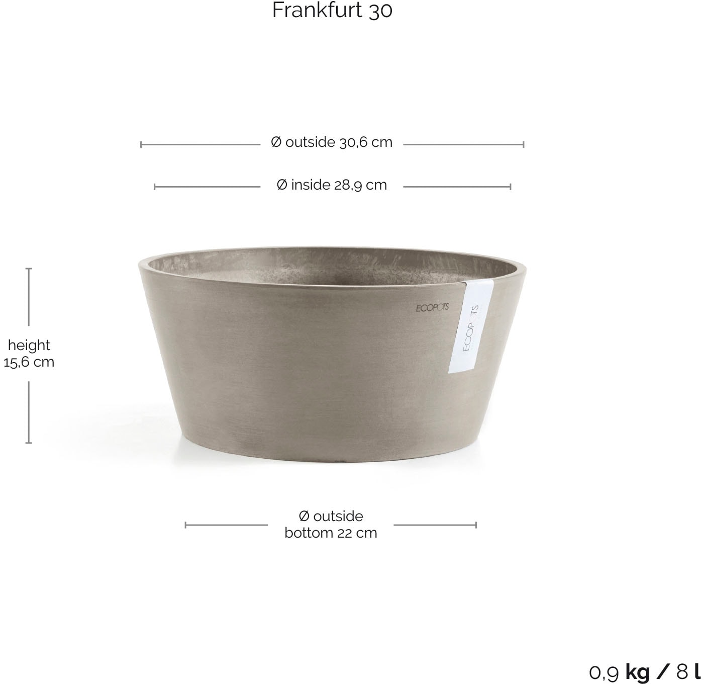 ECOPOTS Blumentopf »FRANKFURT Taupe« BxTxH: 30,5x30,5x15 cm