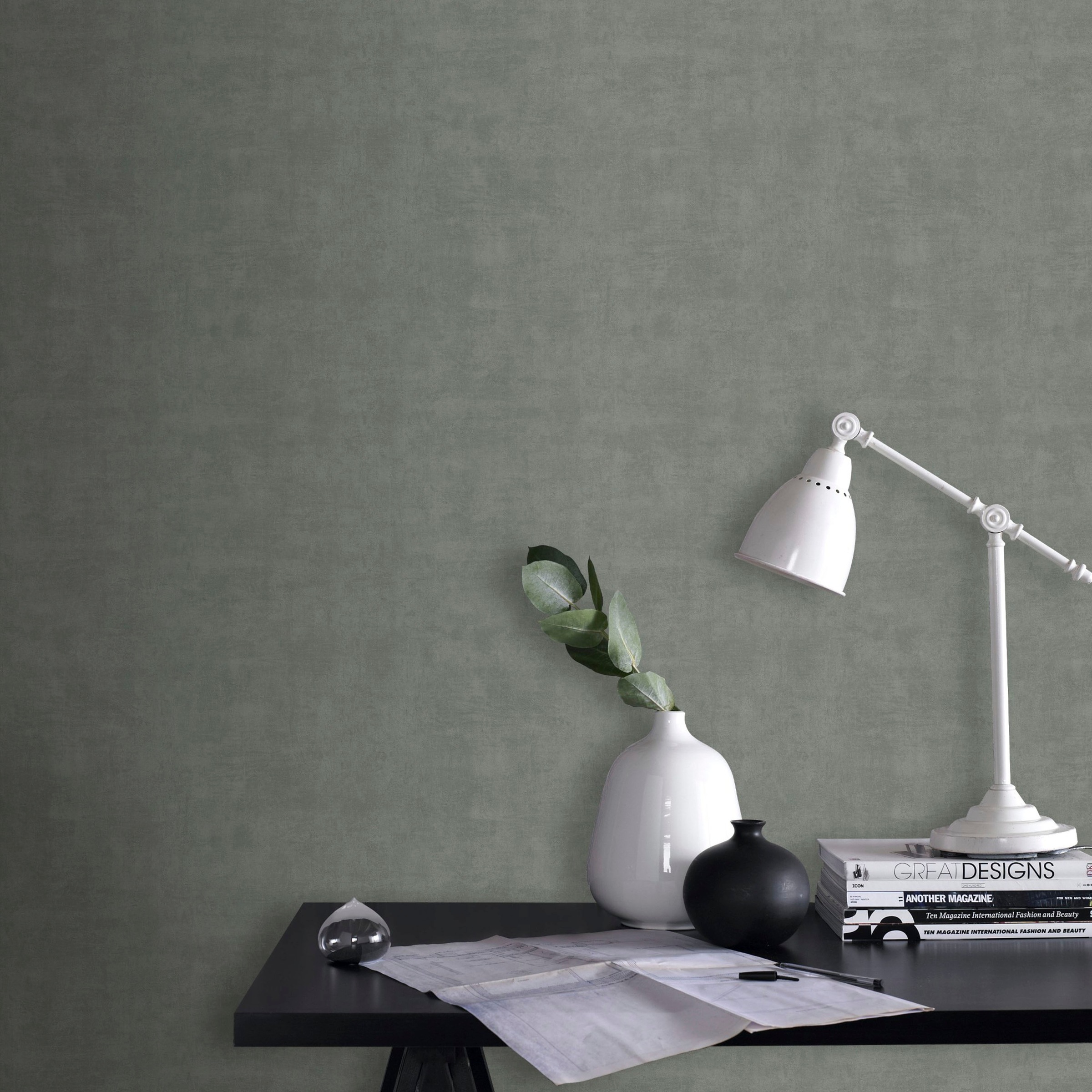 WOW Vliestapete »Beton Uni«, Steinoptik, Grün - 10m x 52cm