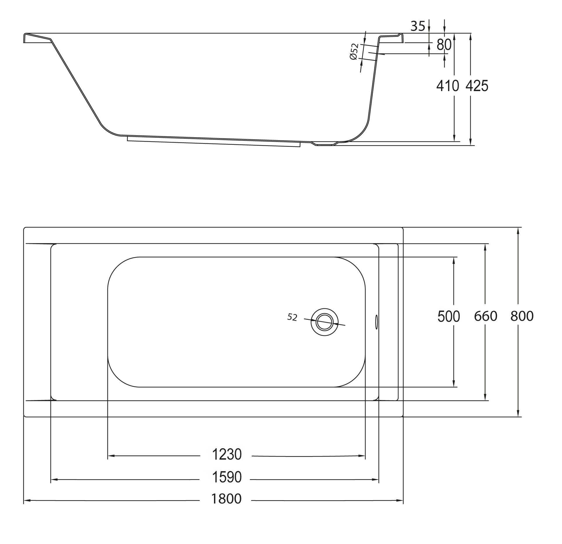 OTTOFOND Badewanne »Set Körpferformbadewanne«, (3 tlg.), 1800/800 mm, Körperformbadewanne