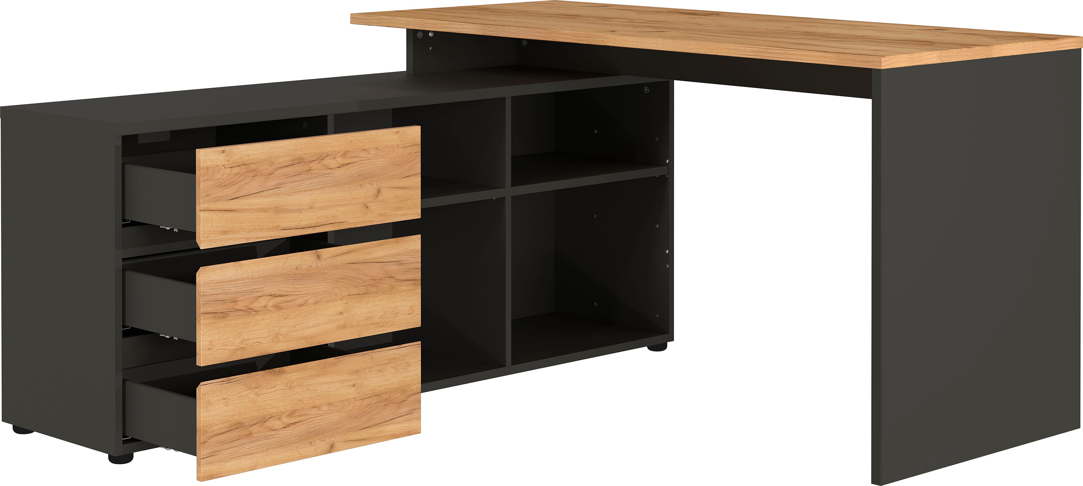 GERMANIA Eckschreibtisch "Lissabon" mit integriertem Sideboard, rechts oder links montierbar