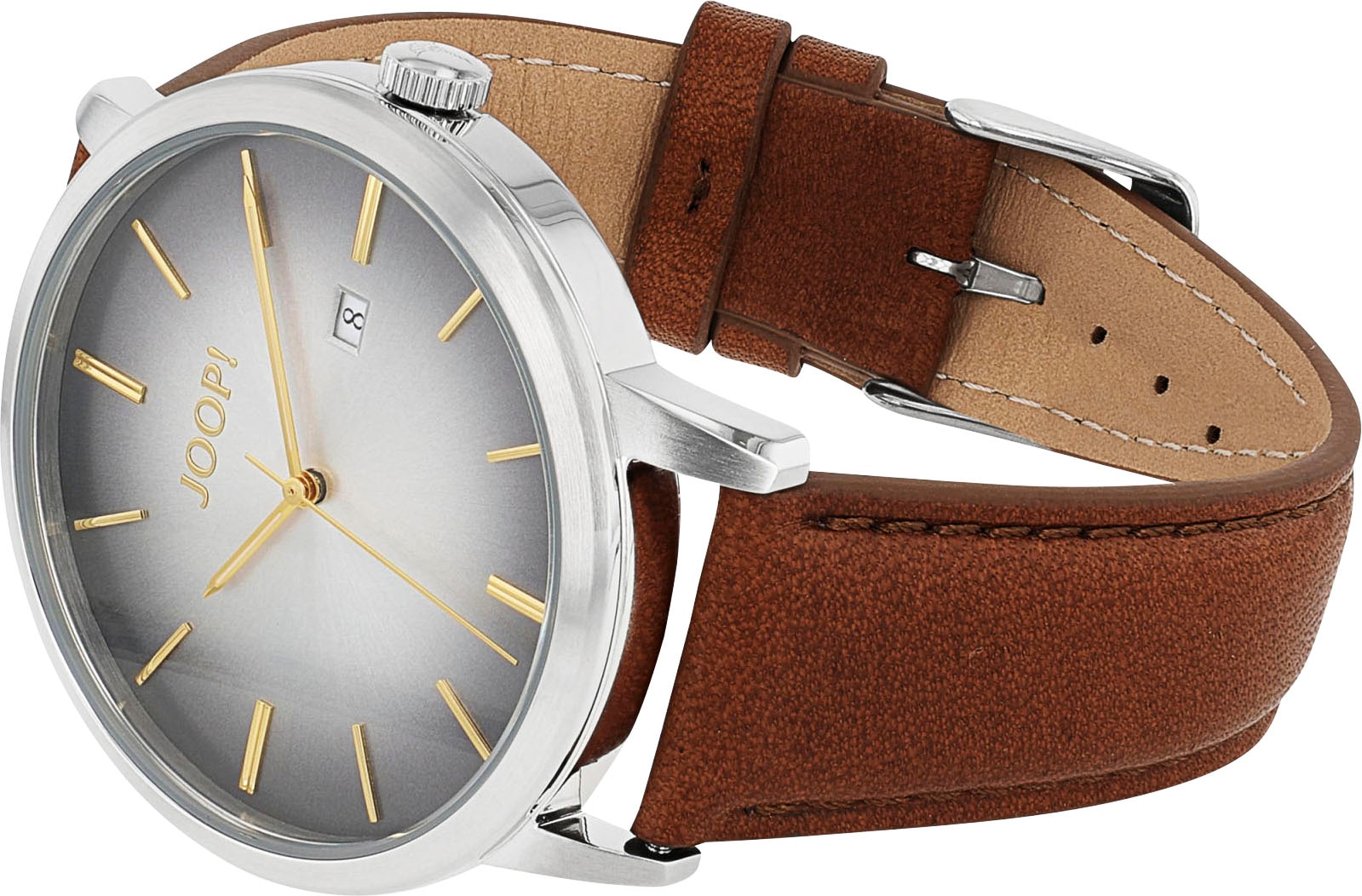 JOOP! Quarzuhr, Armbanduhr, Herrenuhr, Lederarmband, Datum, Edelstahlboden verschraubt
