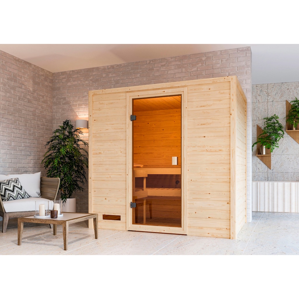 welltime Sauna »Sunie«, 3,6-kW-Plug & Play Ofen mit int. Steuerung