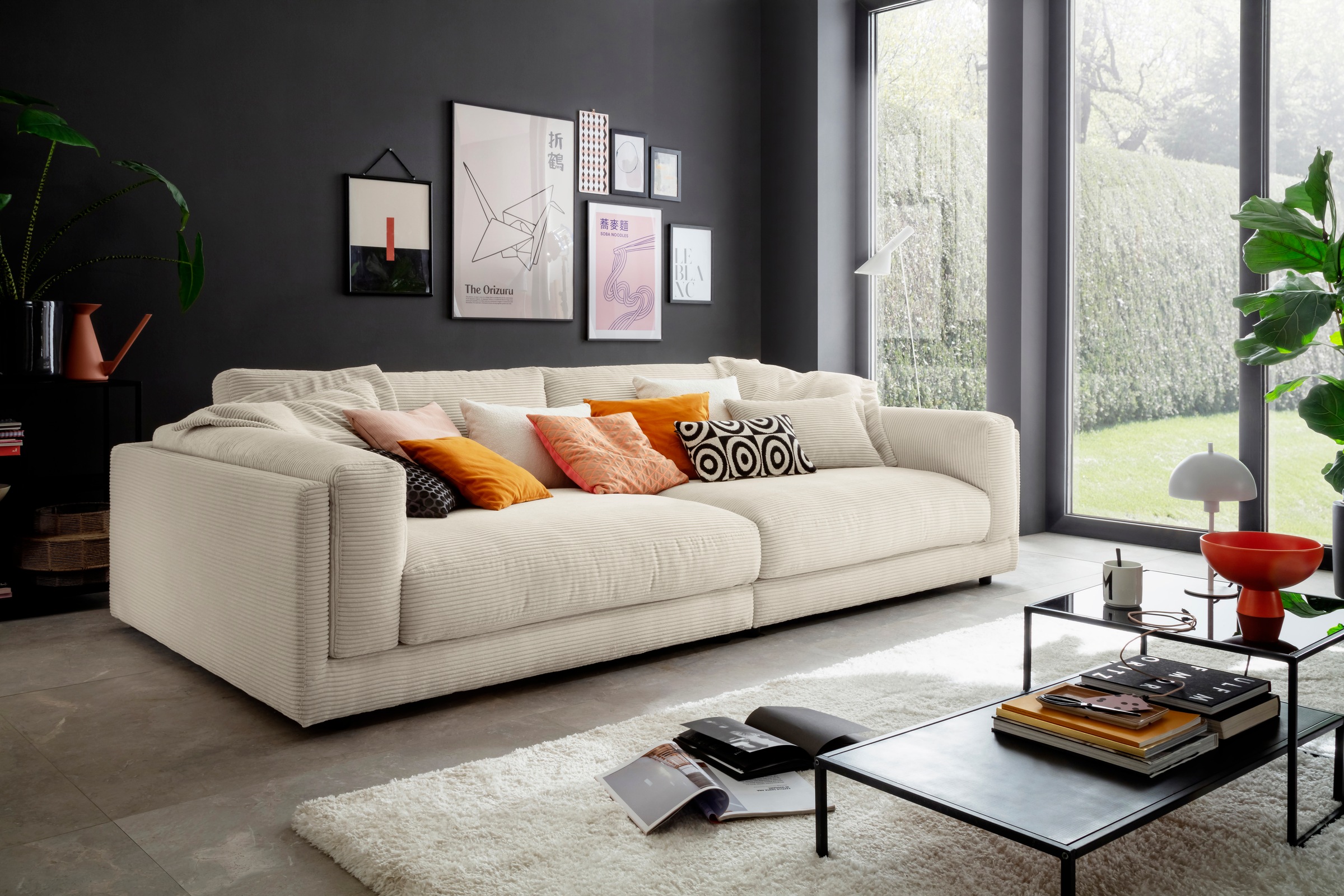 3C Candy Big-Sofa »Karalis mit extra großer Sitztiefe, elegantes Mega Sofa zum Relaxen,«, auch in Cord- oder Leder-Bezug, lose Kissen, loungige Bequemlichkeit