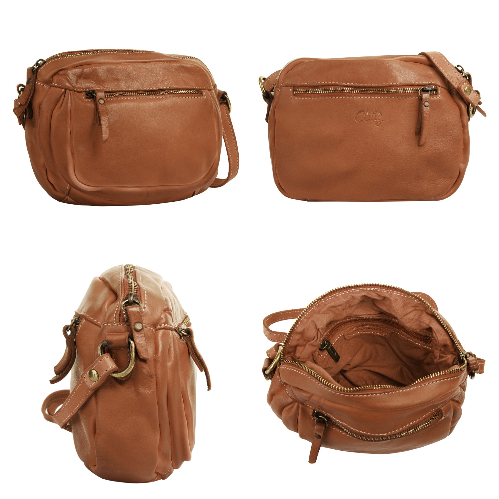 Cluty Umhängetasche, echt Leder, Made in Italy