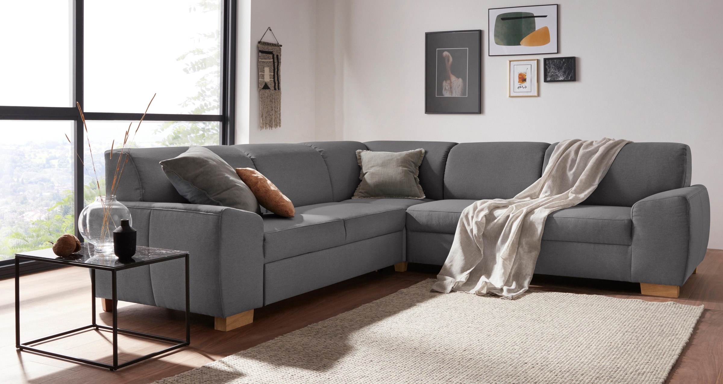 DOMO collection Ecksofa "Incanto kubische Formensprache, komfortabel, flache Armlehnen, L-Form" wahlweise mit Bettfunktion