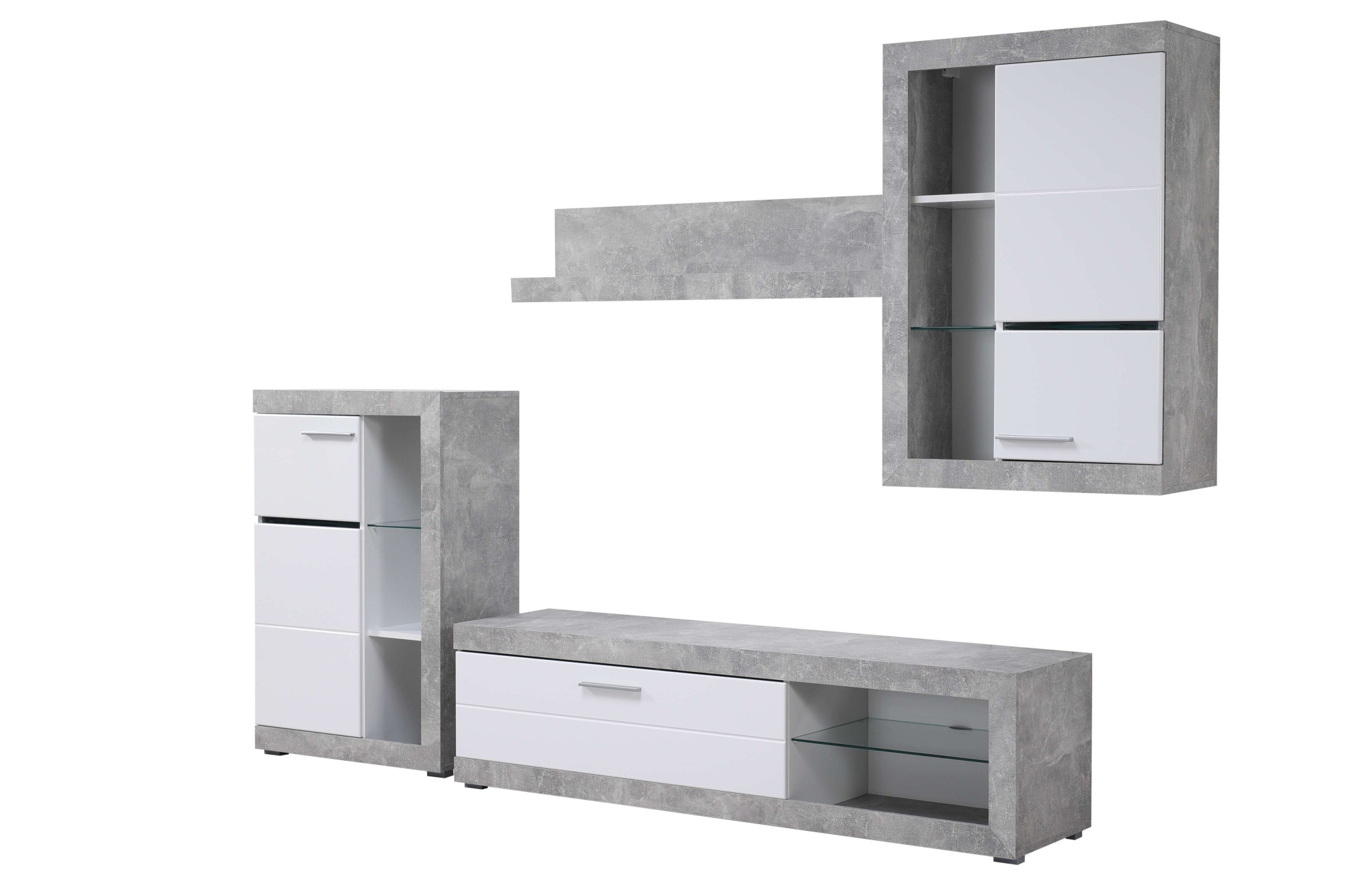 INOSIGN Wohnzimmer-Set »Rosso Wohnwand, Mediawand, Anbauwand, für TV bis 60', Breite 267 cm«, (Komplett-Set, 4 St., 4-st), Set besteht aus Highboard, TV-board, Wandregal und Hängeschrank