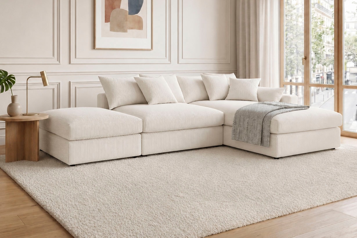 OTTO home Ecksofa "Cosy Lounge L-Form, Breite 333 cm" Mega-Sofa mit Cordstoff bezogen, mit Federkern & 4 Zierkissen
