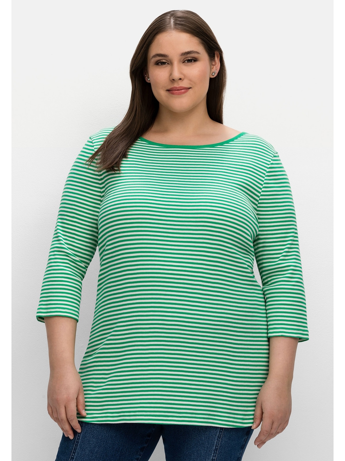 Sheego 3/4-Arm-Shirt »Große Größen«, aus mit Rippware online garngefärbten Ringeln kaufen BAUR 