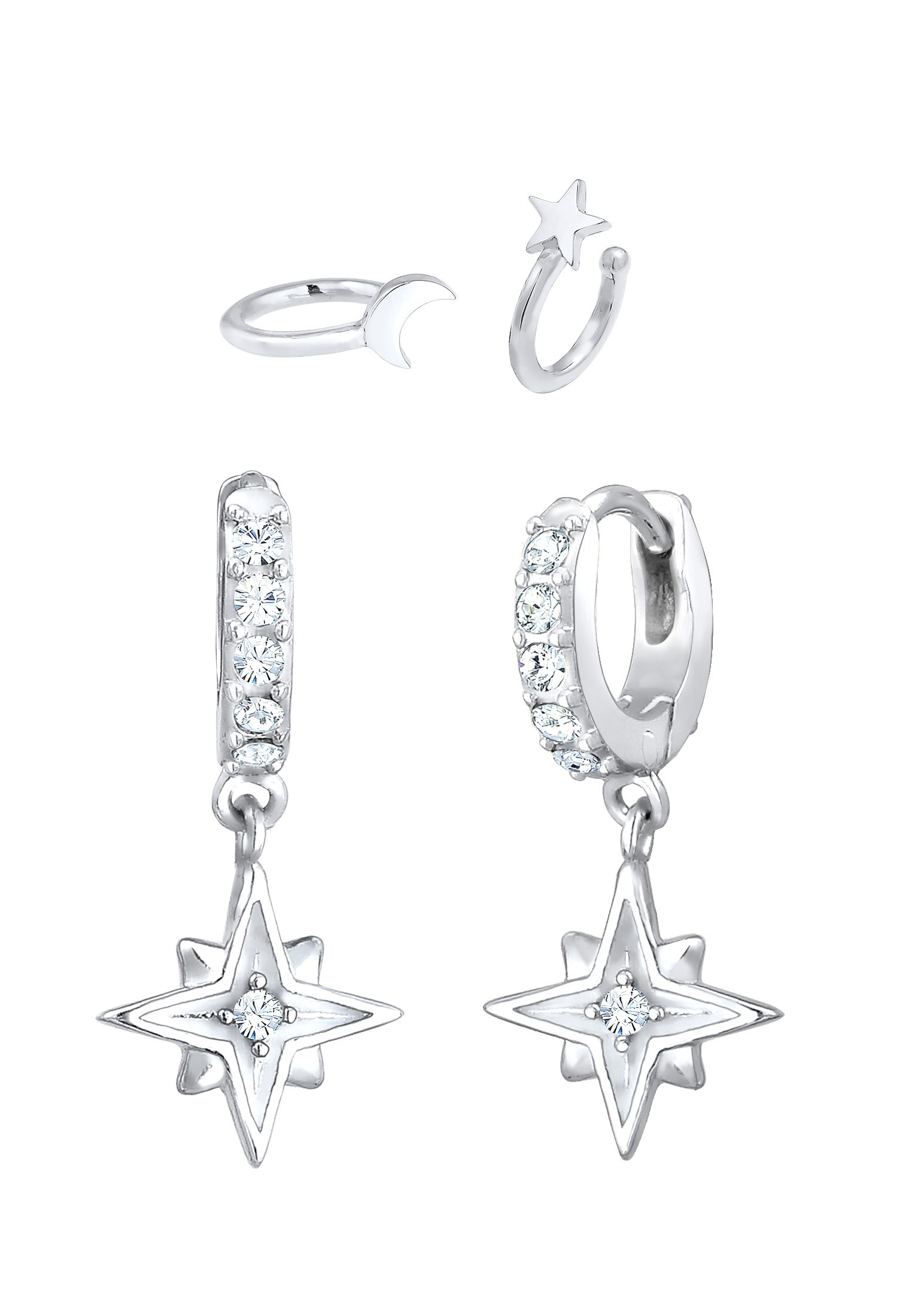 Elli Ohrring-Set »Set Creolen Earcuff Sterne 925 Silber«