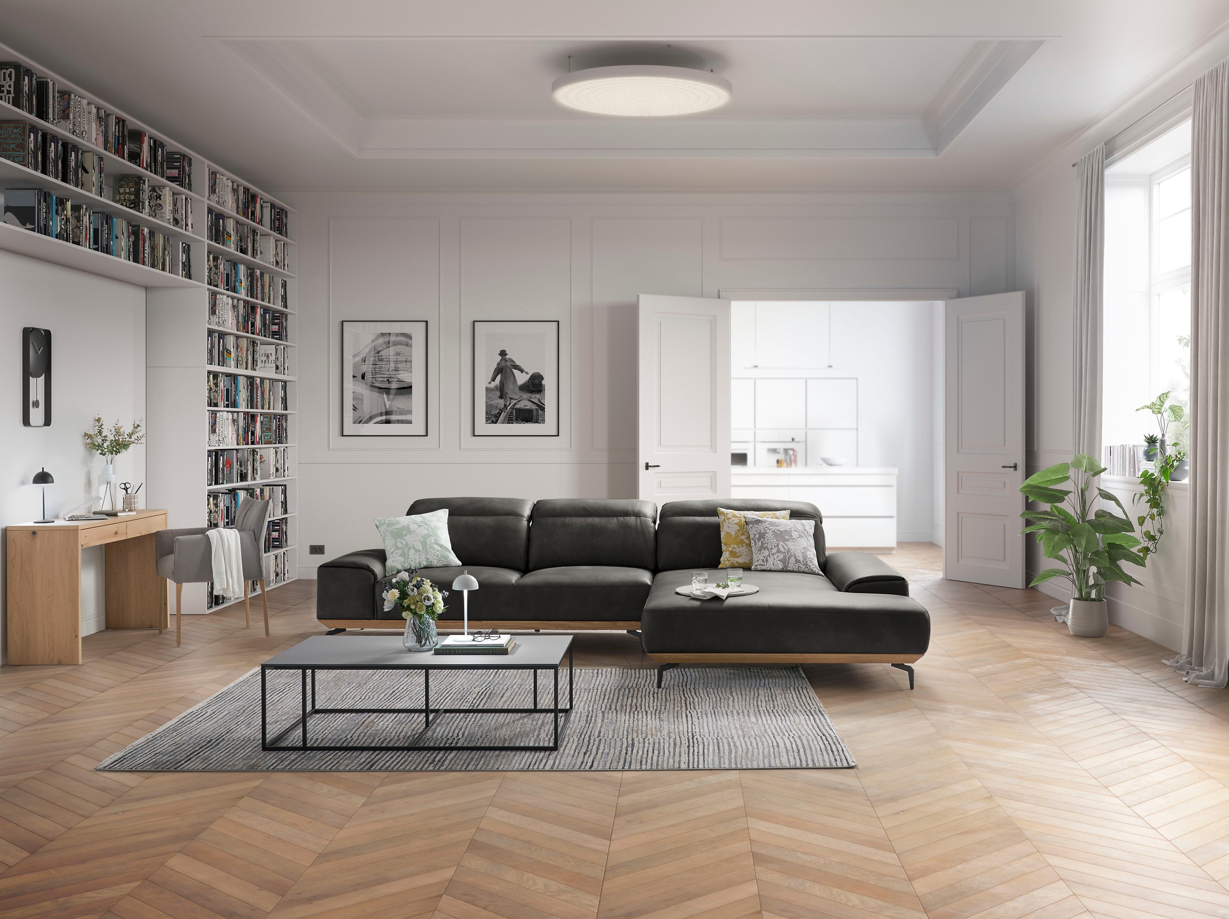 Musterring Wohnlandschaft »MR 2490«, Fuß schwarz, Sitzhöhe 48cm, wahlweise mit Funktionen, Maße 342x207 cm