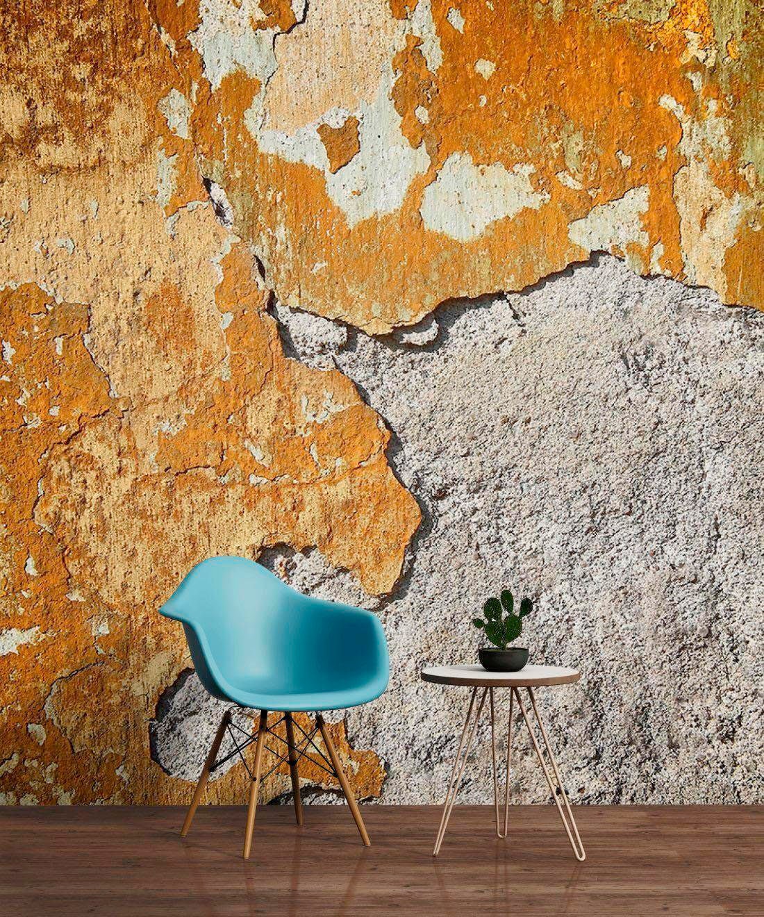 living walls Fototapete »Beton Vintage«, Fototapeten Betonoptik Grau Gold 3,50 m x 2,55 m Vintage Tapete