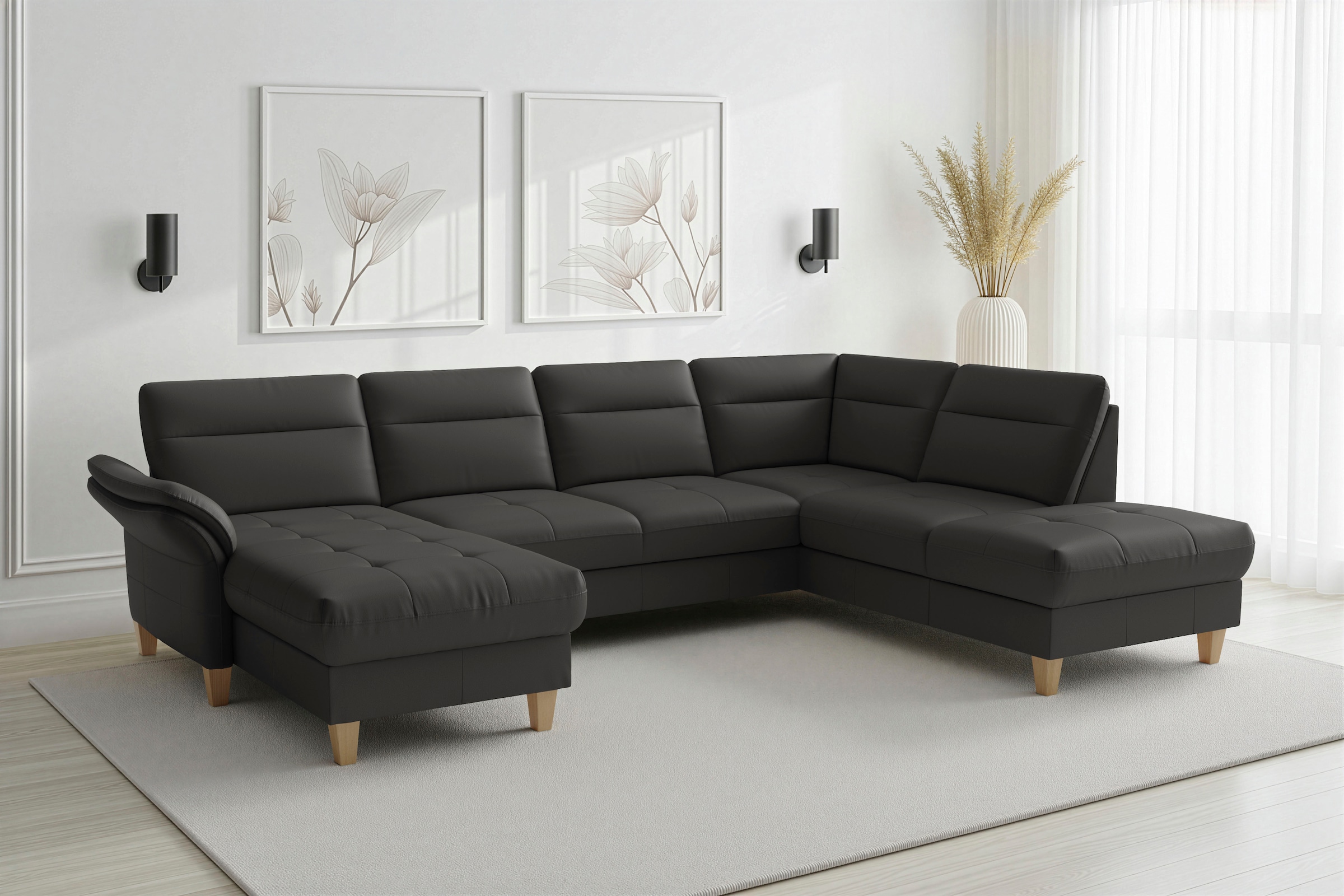 sit&more Wohnlandschaft "Pamela U-Form, B: 292 cm, optional Schlaffunktion & Bettkasten, Leder"