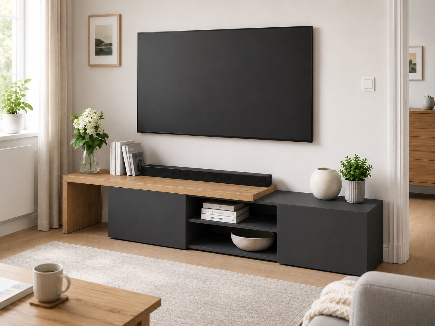 OTTO home Lowboard »New Garda,Lowboard mit Aufsatz,TV-Board mit Ausatz,TV-Schrank-Tv Bank« 1 Stk. tlg. Breite verstellbar v. 183 bis 310 cm,2 Klappen  und L-Förmiger Aufsatz