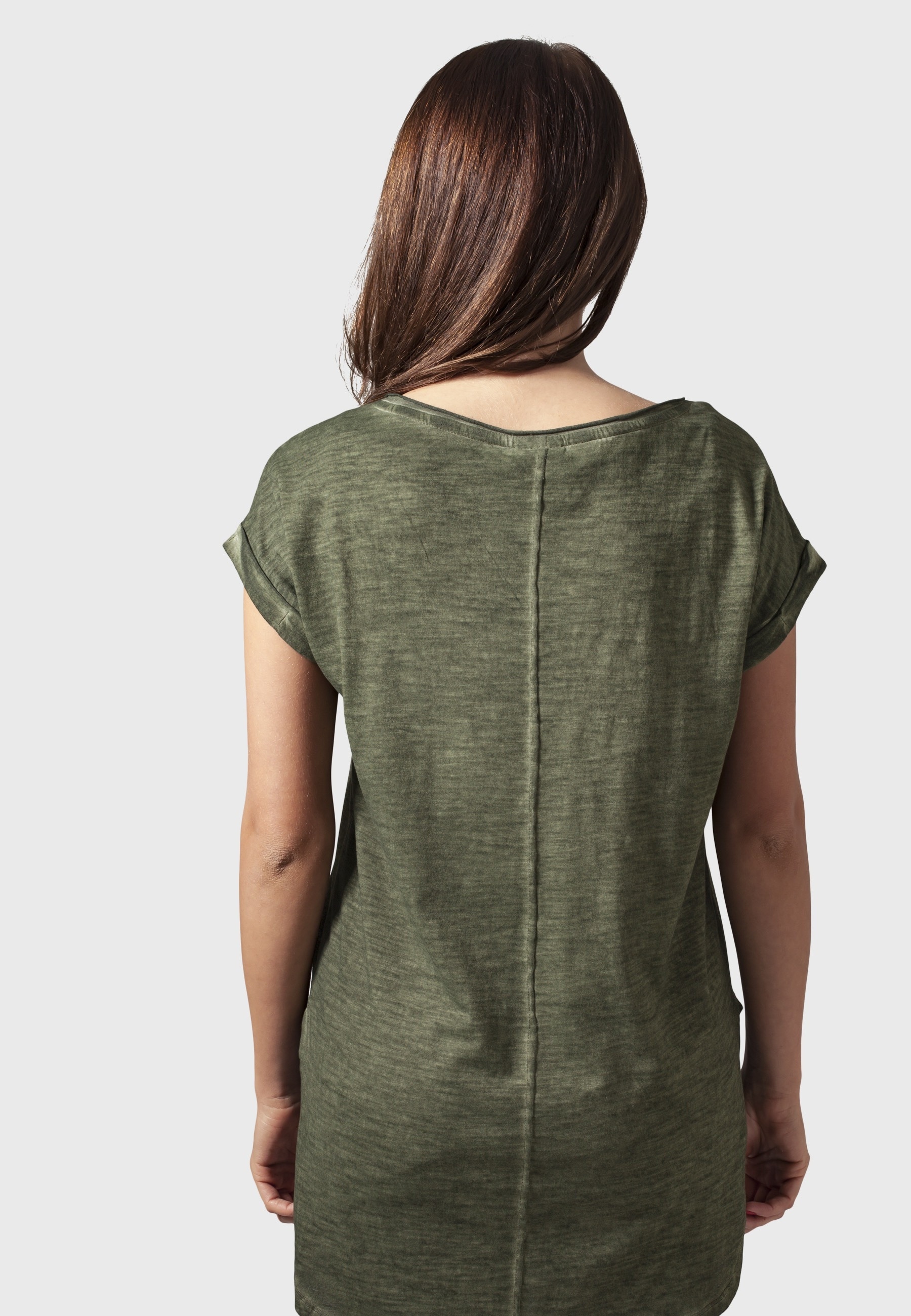 URBAN CLASSICS Kurzarmshirt »Urban Classics Damen Ladies Long Back Shaped Spray Dye Tee« 1 Stk.