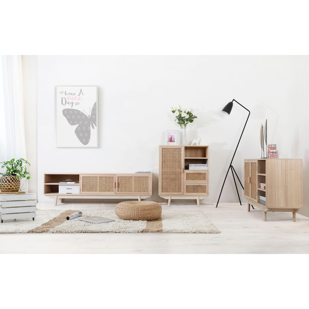 SalesFever Sideboard, Türfronten aus Rattangeflecht, Wiener Geflecht