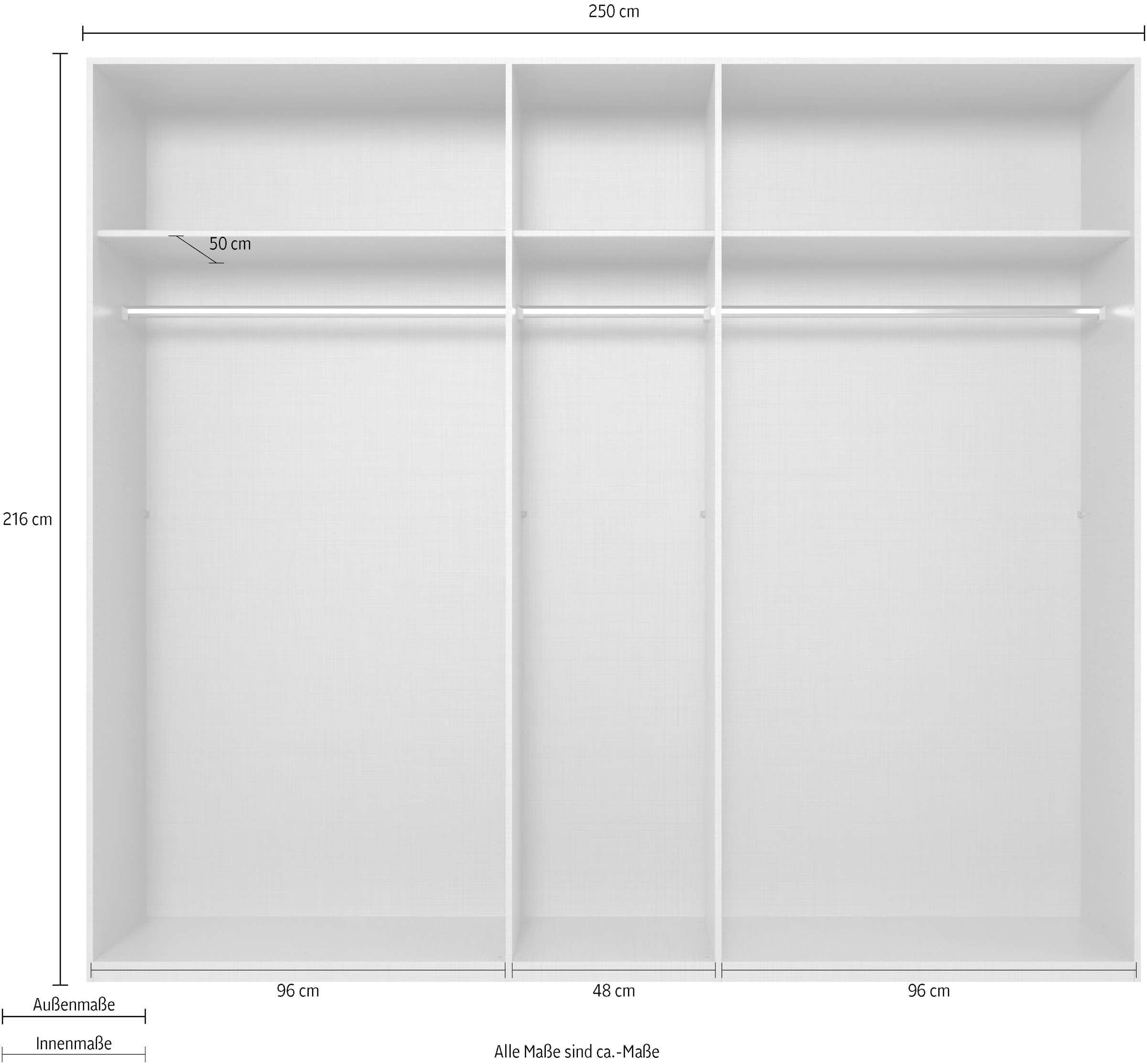 Wimex Drehtürenschrank »Rimini by fresh to go, Kleiderschrank mit Spiegel, Metallgriffe«, inklusive LED Beleuchtung, B/T/H 250/58/216cm, weiß oder graphit