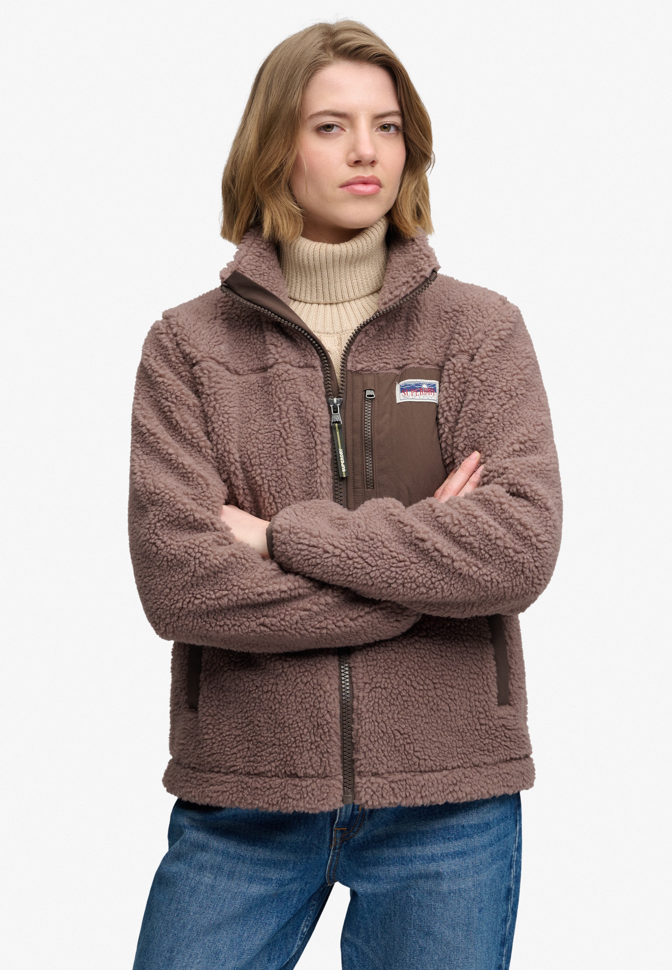 Superdry Kapuzensweatjacke "HERITAGE ZIP THROUGH FLEECE" Kunstfaser, relaxed fit