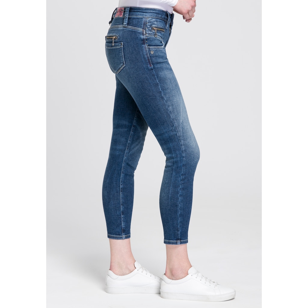 Damenmode Jeans Freeman T. Porter High-waist-Jeans »Alexa High Waist Cropped«, mit Deko-Zippern und Used-Look-Details dunkelblau