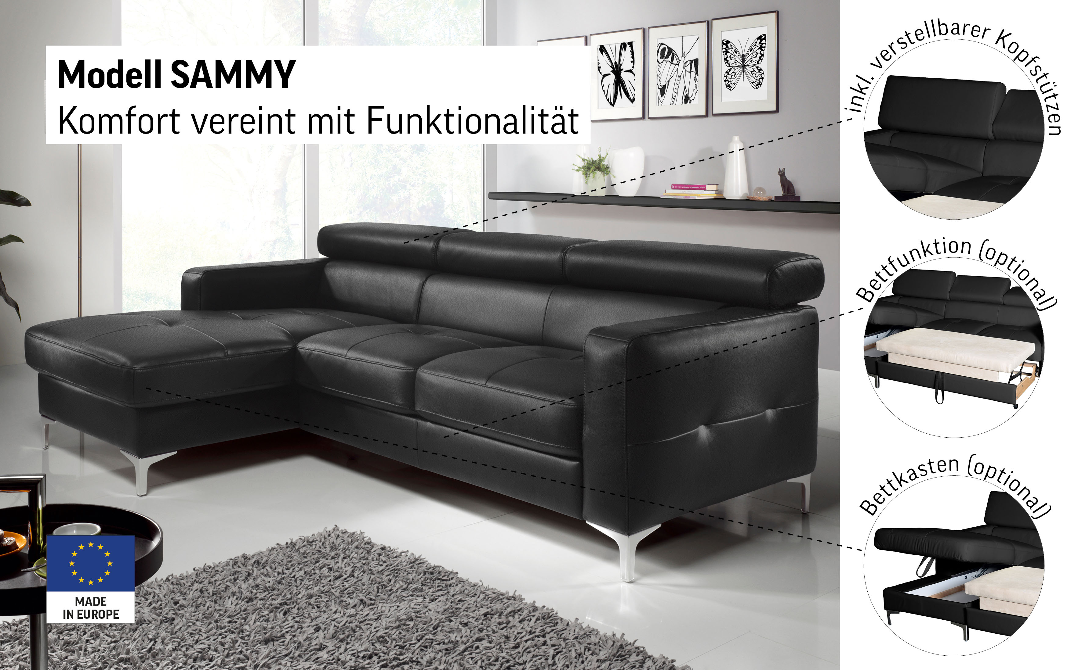 Thumbnail - COTTA Ecksofa "Sammy L-Form" mit Kopfteilverstellung, wahlweise mit Bettfunktion & Bettkasten