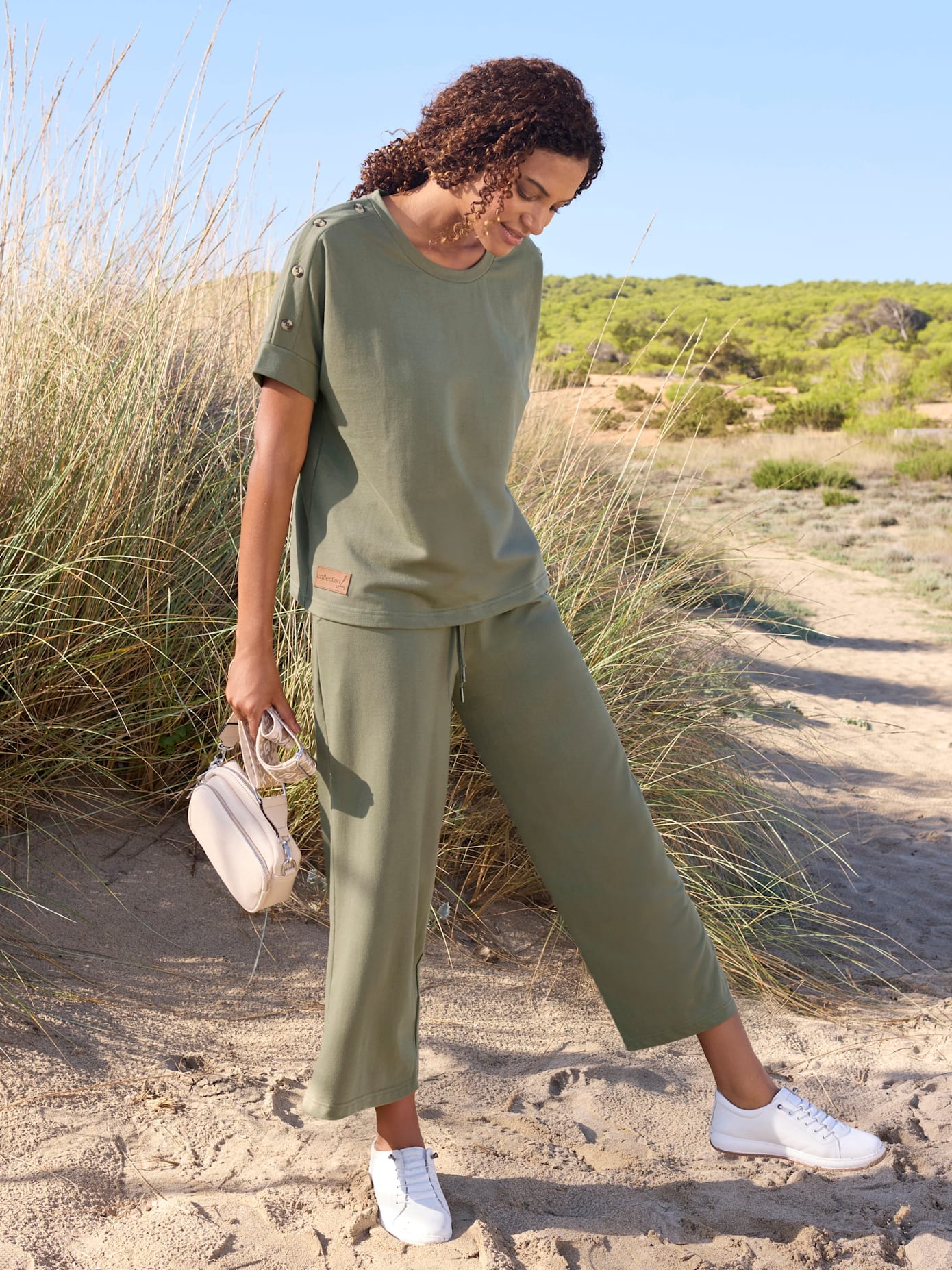Sweathose CASUAL LOOKS, Damen, Gr. 40, Normalgrößen, khaki, 50% Baumwolle, 50% Polyester, unifarben, Hosen Sweathose 3