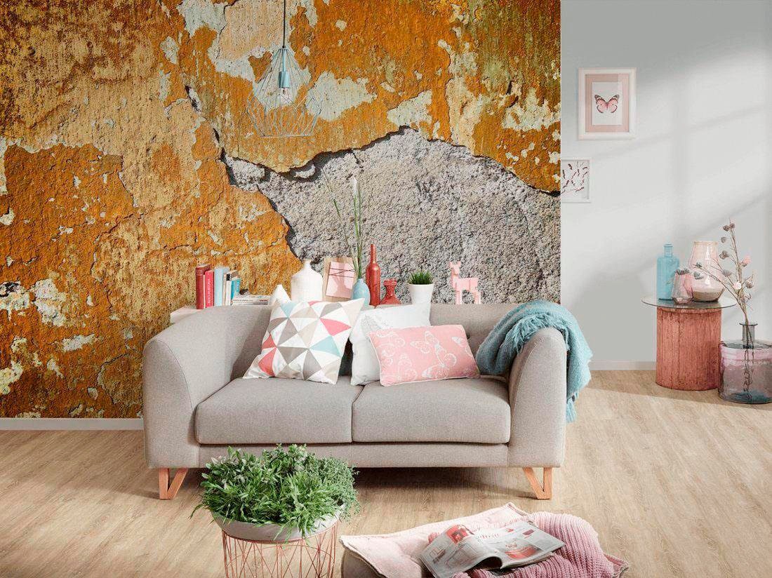 living walls Fototapete »Beton Vintage«, Fototapeten Betonoptik Grau Gold 3,50 m x 2,55 m Vintage Tapete