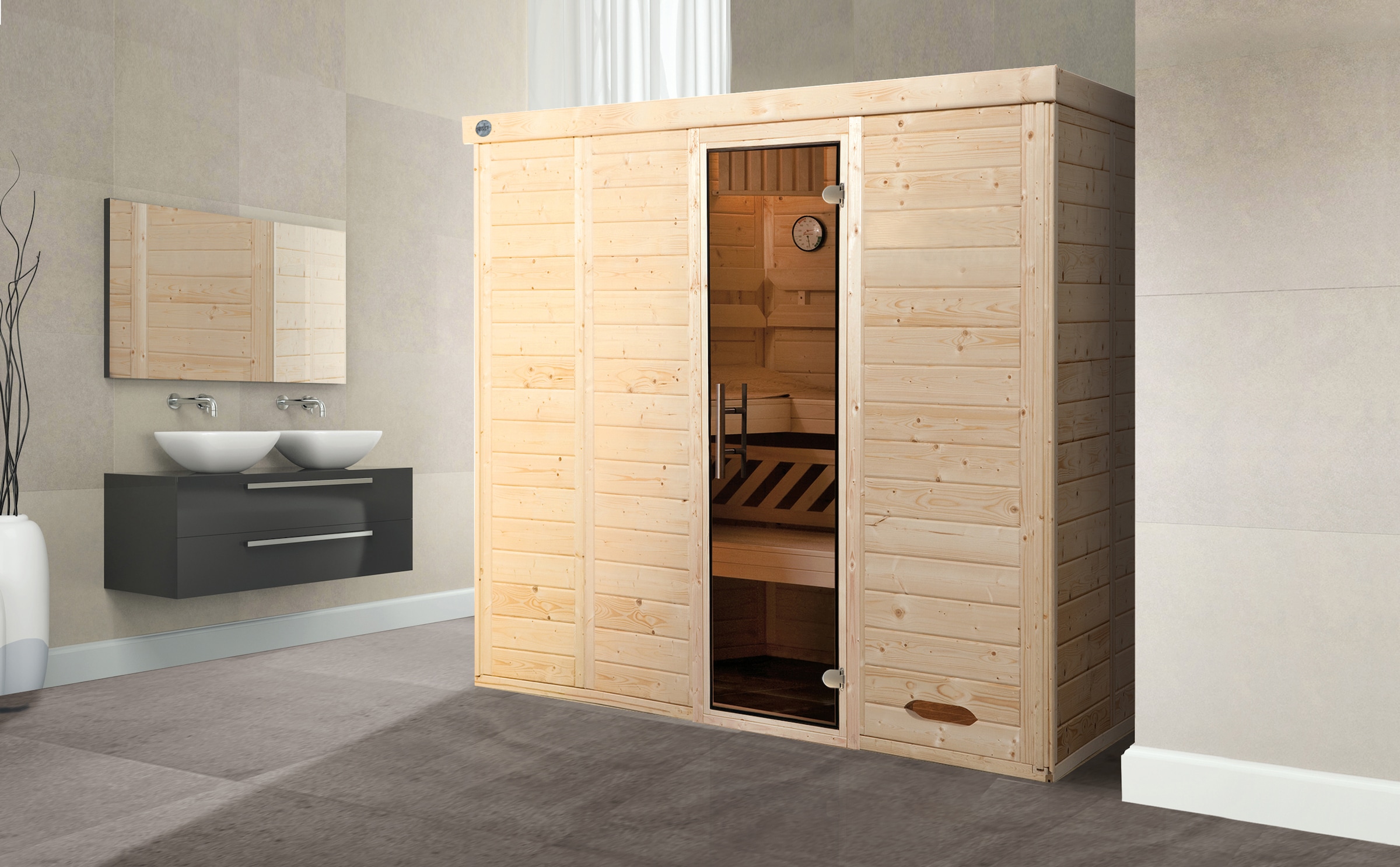 weka Sauna "Design-Sauna KEMI 5", Blockbohlen, moderne Ganzglastür