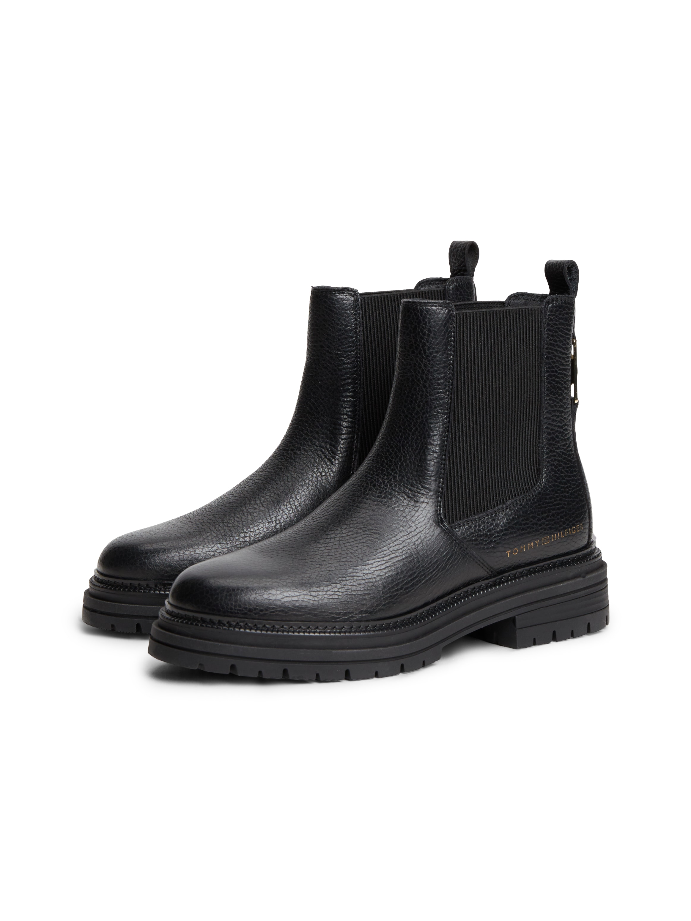 Tommy Hilfiger Chelseaboots "TH EMBOSS GRAIN LEATHER CHELSEA" Blockabsatz, Stiefelette mit beidseitigem Stretcheinsatz