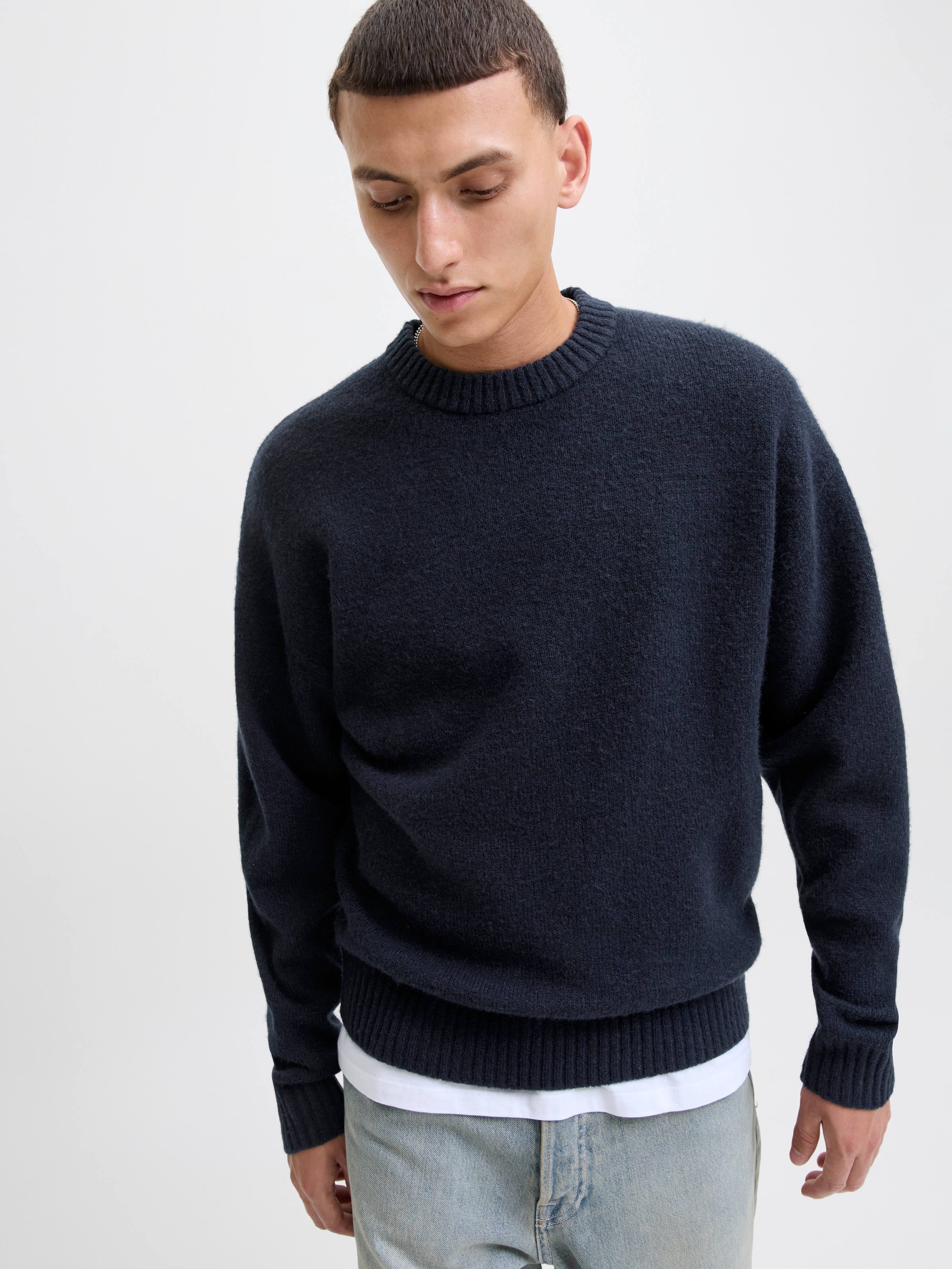 Jack & Jones Rundhalspullover »JJESOHO OLLIE KNIT CREW NECK SN« Materialmix, relaxed fit