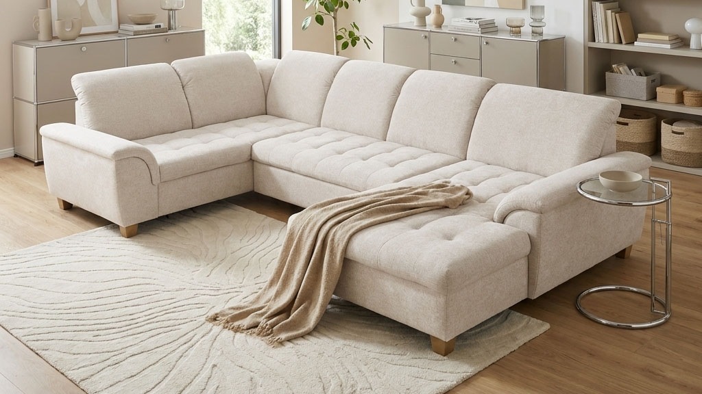 OTTO home Wohnlandschaft "Eggery 352 x 214 cm, auch mit Schlaffunktion & Bettkasten, Holzfüße" Kopfteile verstellbar, U-Form, aus pflegeleichtem Luxus-Microfaser