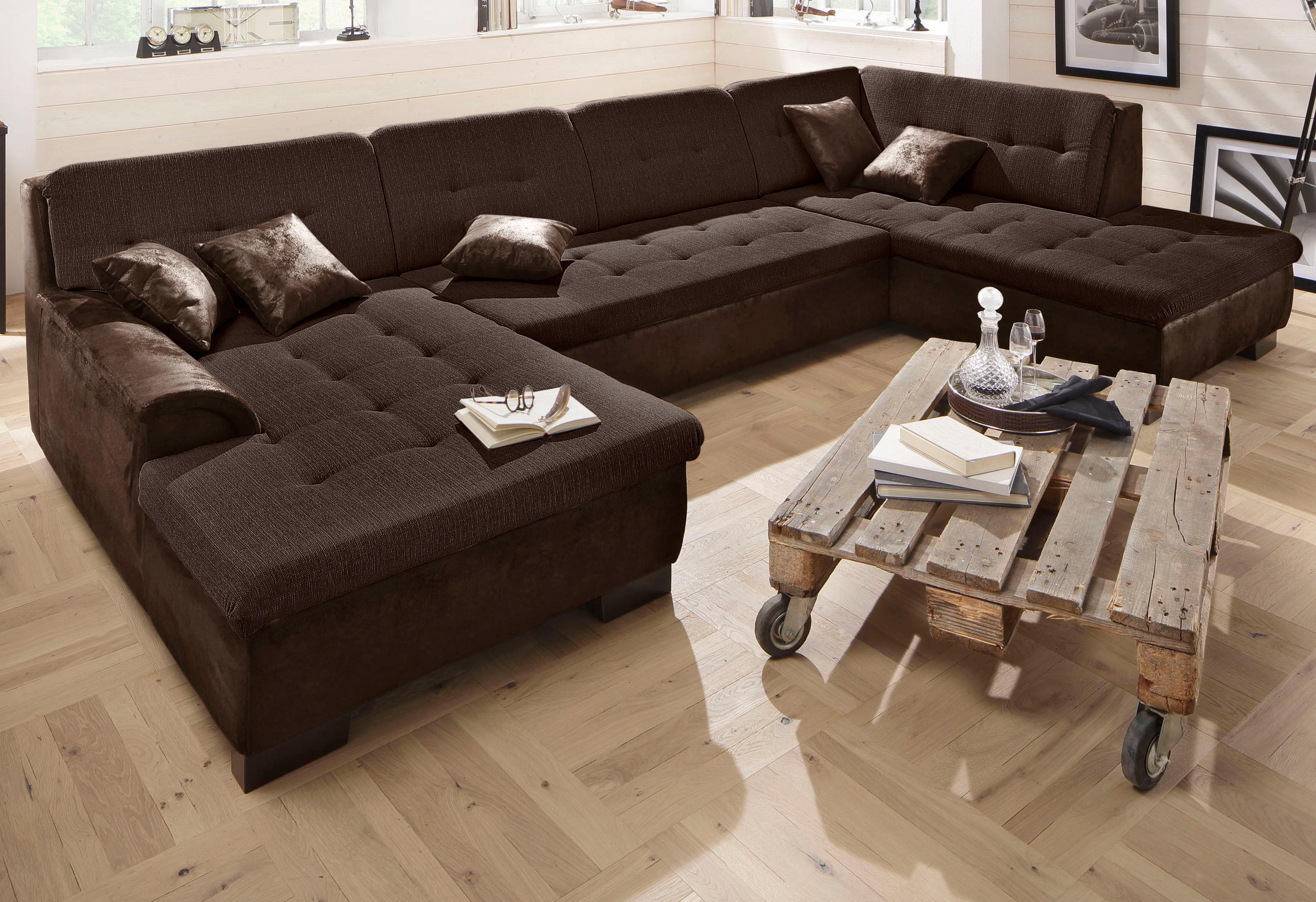 Home affaire Wohnlandschaft "BERGEN 364x106x83 cm, elegantes Design" whlw. mit Bettfunktion, U-Form