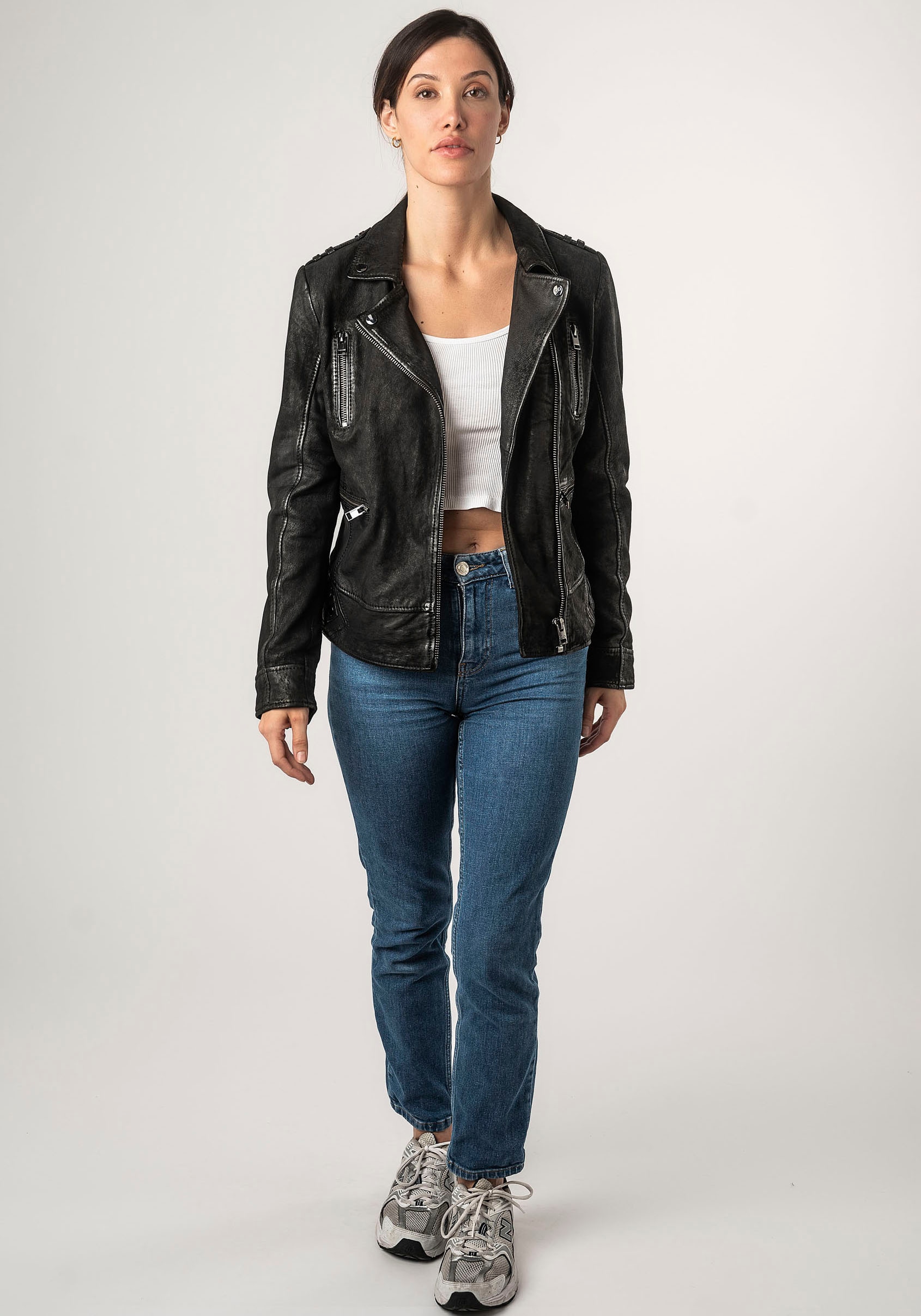 Mauritius Lederjacke »2Wtashi«, mit Schulterklappen, mit Nieten, mit Zipper-Taschen