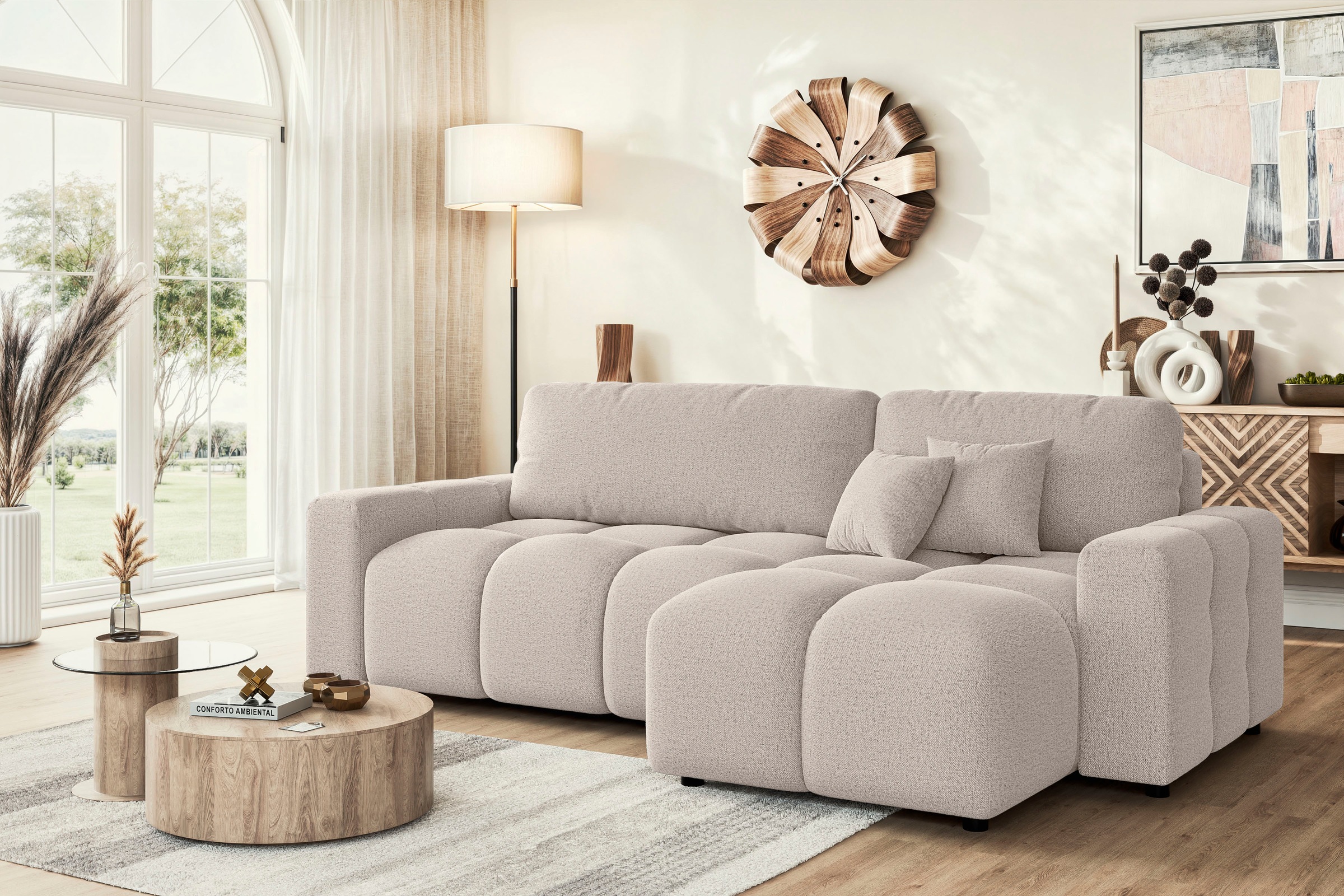 Home affaire Ecksofa »FELICI, Schlafsofa 233cm, L-Form mit Recamiere beidseitig montierbar« Designsofa mit Bettfunktion und Bettkasten, Maße B/T/H: 233/142/88 cm