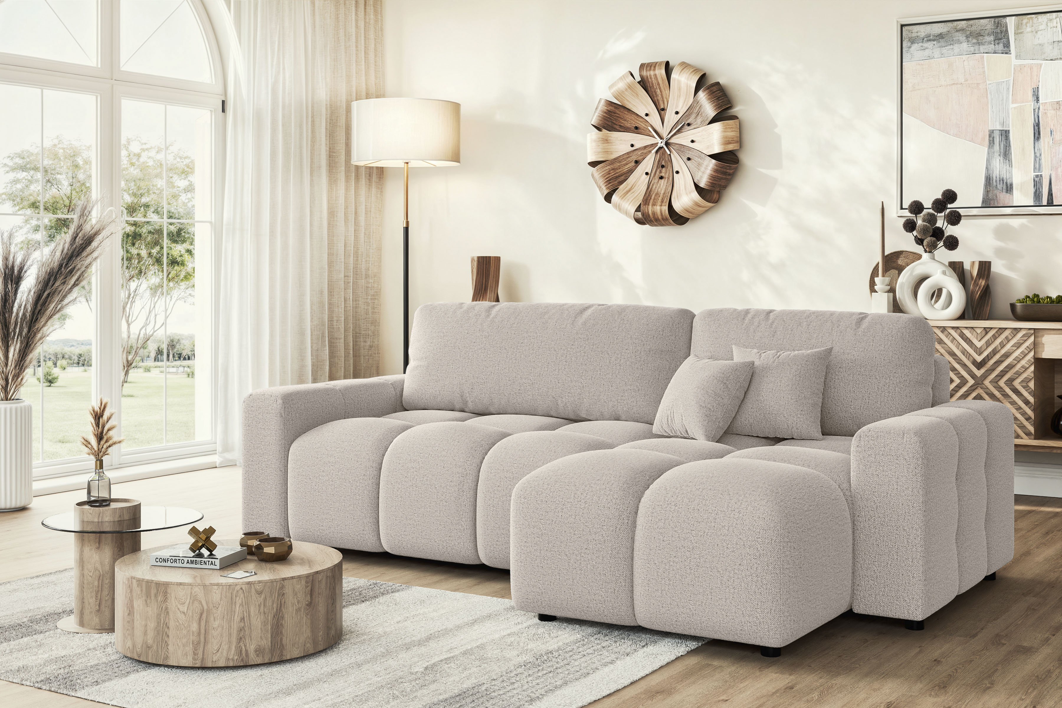 Home affaire Ecksofa "FELICI, Schlafsofa 233cm, L-Form mit Recamiere beidseitig montierbar" Designsofa mit Bettfunktion und Bettkasten, Maße B/T/H: 233/142/88 cm