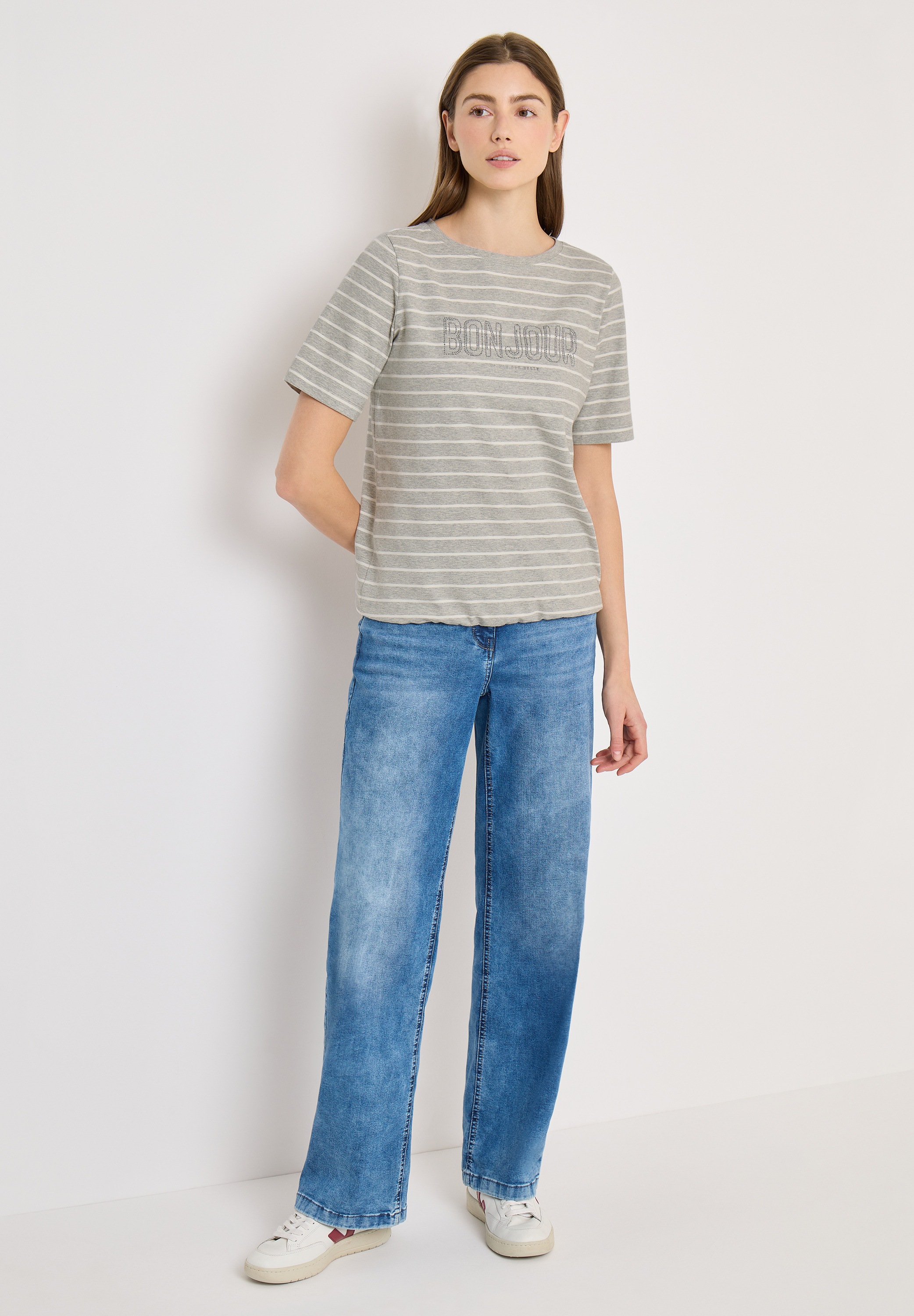 Cecil Women's Short Sleeve T-Shirt Milky Grey Melange Size L 2