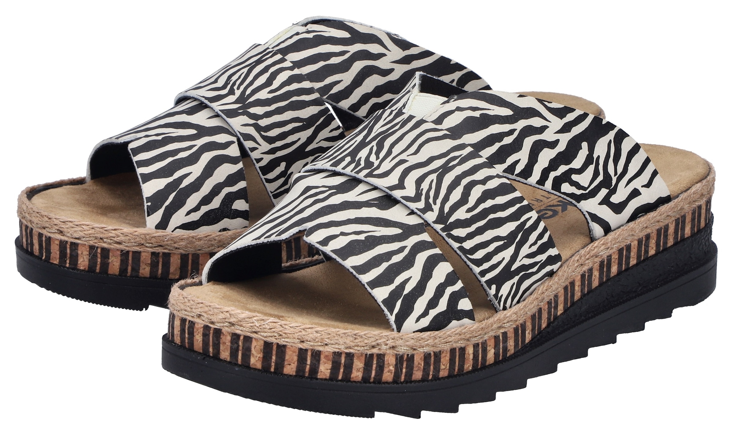 Rieker Pantolette Keilabsatz, Sommerschuh, Schlappen mit Juteumrahmung günstig online kaufen