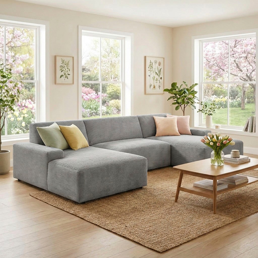 TRENDMANUFAKTUR Wohnlandschaft "Wien, wahlweise mit Sitzvorschub und Bettkasten, Breite 329 cm" U-Form, in trendigem Cordstoff