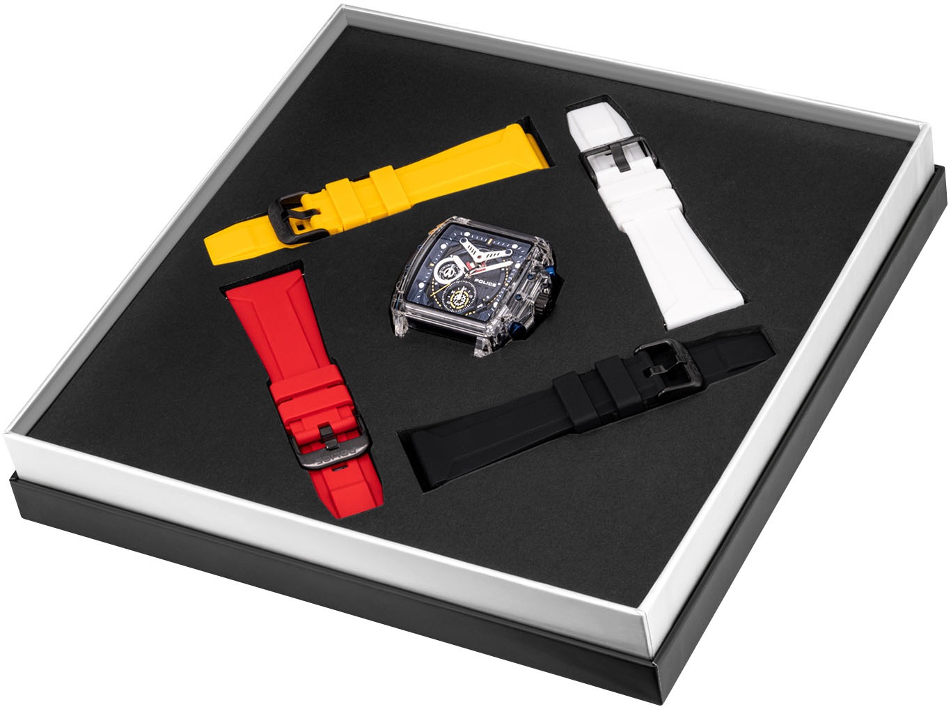 Police Chronograph »CLOUT«, (Set, 4 tlg., mit 3 Wechselbändern), Armbanduhr, Herrenuhr, Silikonarmband, Ideal auch als Geschenk, analog